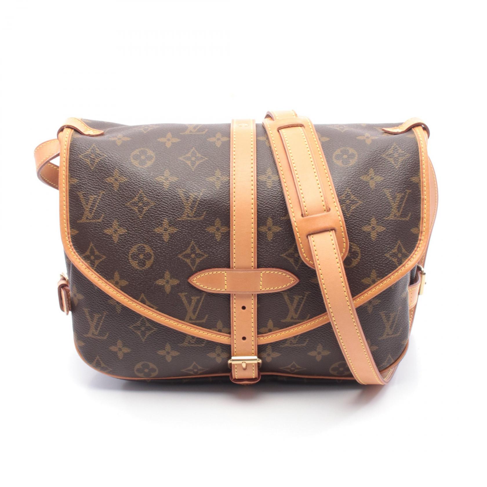 【P5倍×5%OFFクーポン】ルイ・ヴィトン LOUIS VUITTON ソミュール30 ショルダーバッグ バッグ PVCコーティングキャンバス レザー モノグラム レディース ブラウン系 M42256 【中古】
