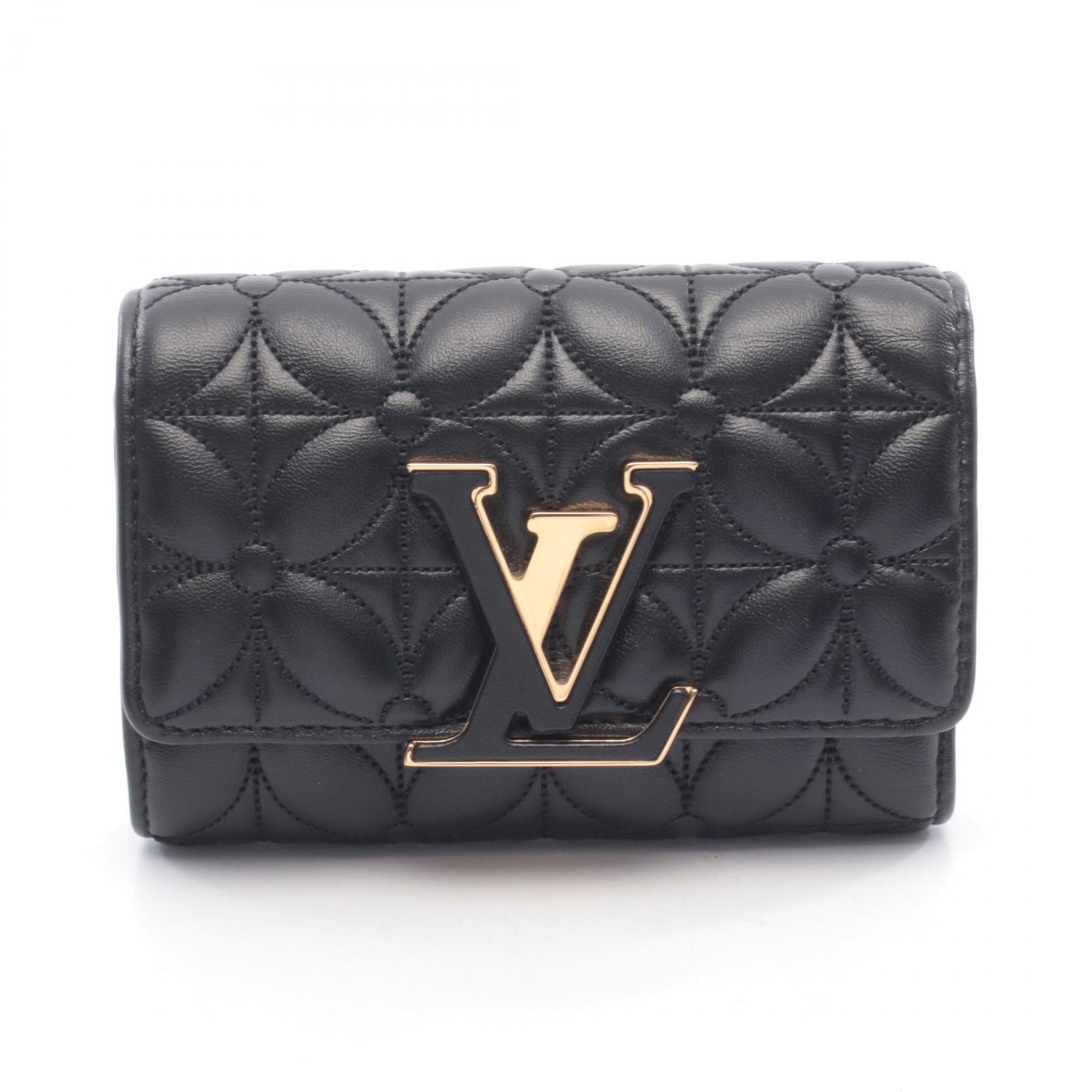 【1万円OFFクーポン対象】ルイ・ヴィトン LOUIS VUITTON ポルトフォイユ カプシーヌ コンパクト フラワーキルティング 三つ折り財布 財布 レザー レディース ブラック系 M83666 【中古】