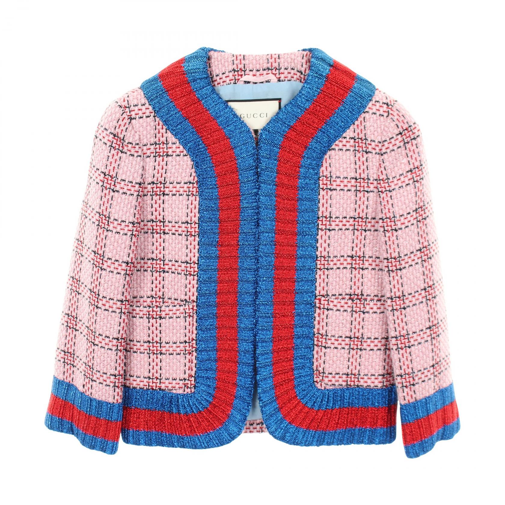 【5%OFFクーポン×ポイント5倍】グッチ GUCCI ツイード ノーカラージャケット 衣料品 アウター ナイロン レーヨン レディース ピンク系 / レッド系 / ブルー系 【中古】