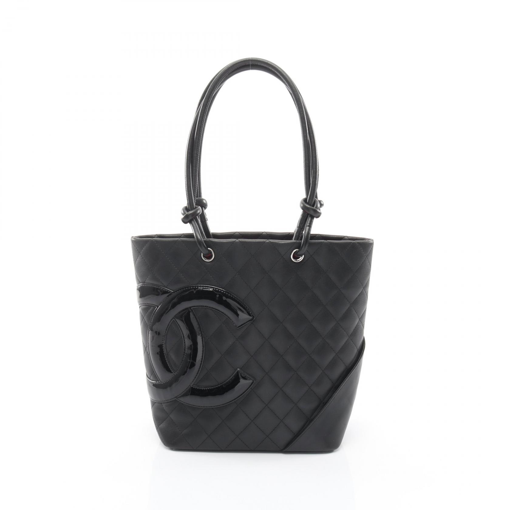 【P5倍×5%OFFクーポン】シャネル CHANEL カンボンライン ミディアム トートバッグ バッグ レザー パテントレザー レディース ブラック系 【中古】