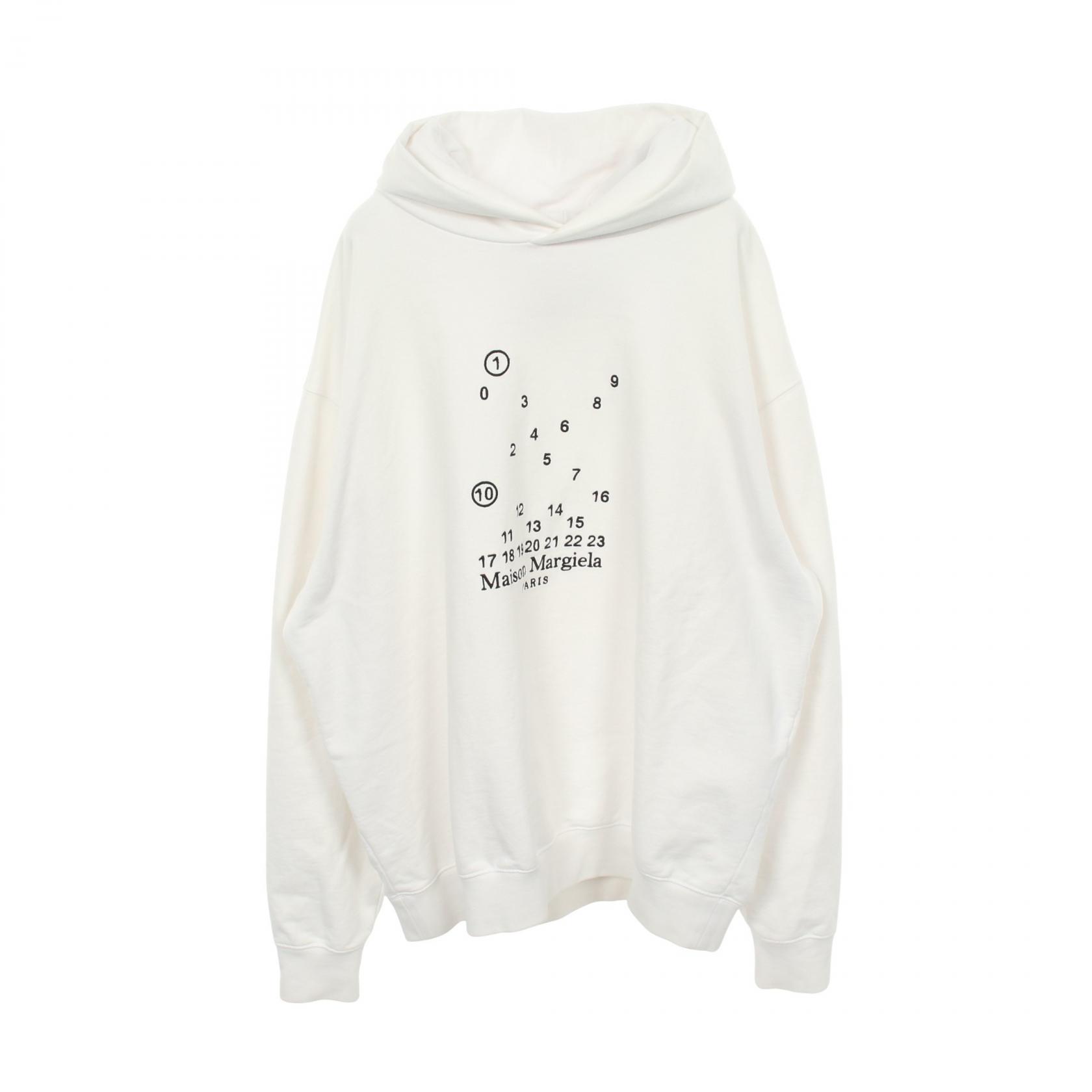 【5%OFFクーポン×ポイント5倍】メゾン マルジェラ Maison Margiela ナンバリングロゴ刺繍 パーカー 衣料品 トップス コットン メンズ ホワイト系 【中古】 36,400円