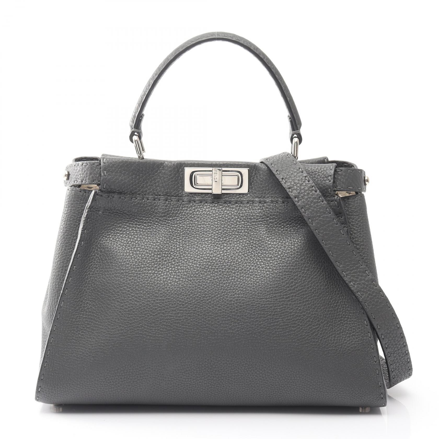 【P5倍×15%OFFクーポン】フェンディ FENDI ピーカブー レギュラー ハンドバッグ バッグ レザー レディース グレー系 【中古】
