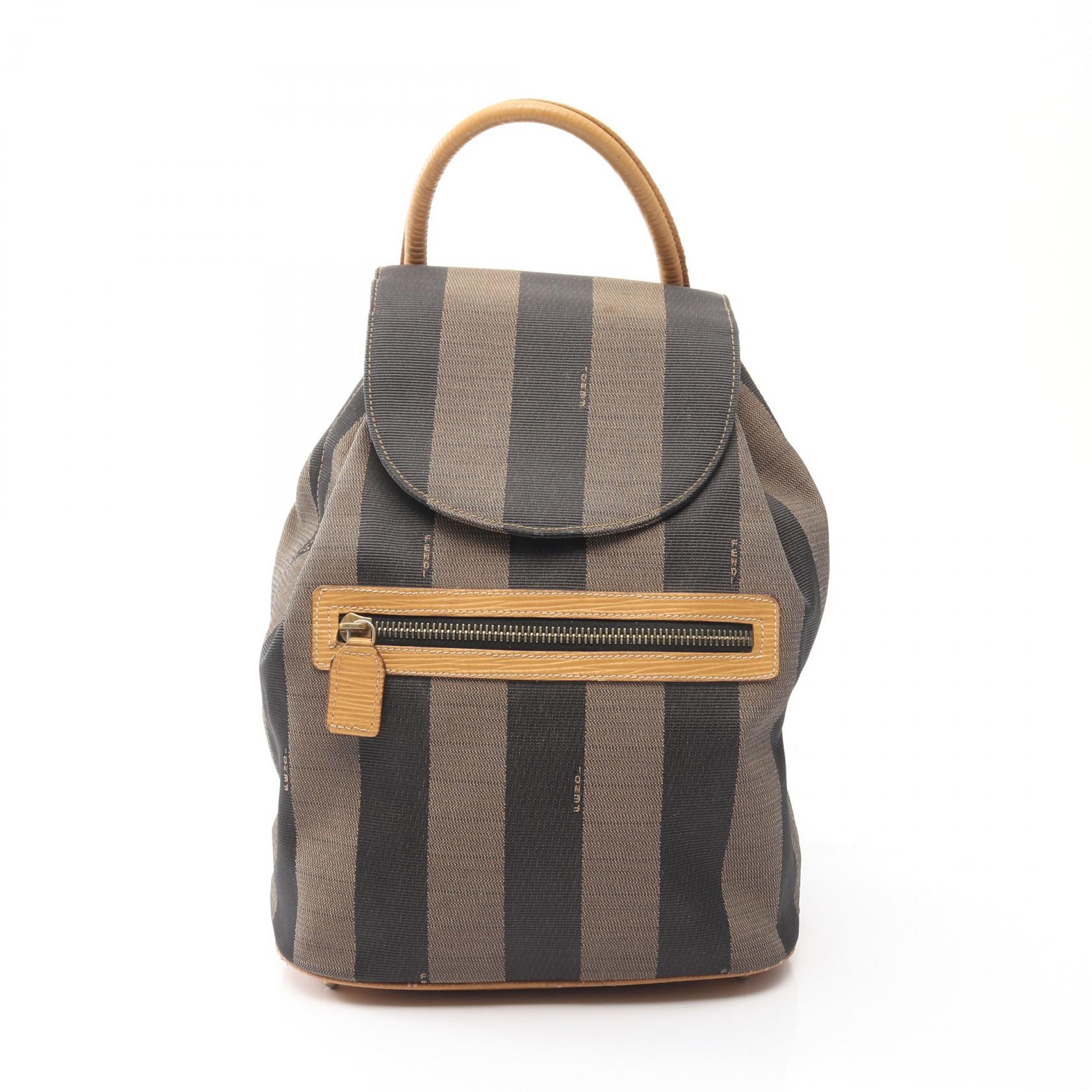 【P5倍×15%OFFクーポン】フェンディ FENDI ペカン リュックサック バックパック バッグ キャンバス レザー レディース ベージュ系 / ブラック系 / ブラウン系 【中古】 42,900円