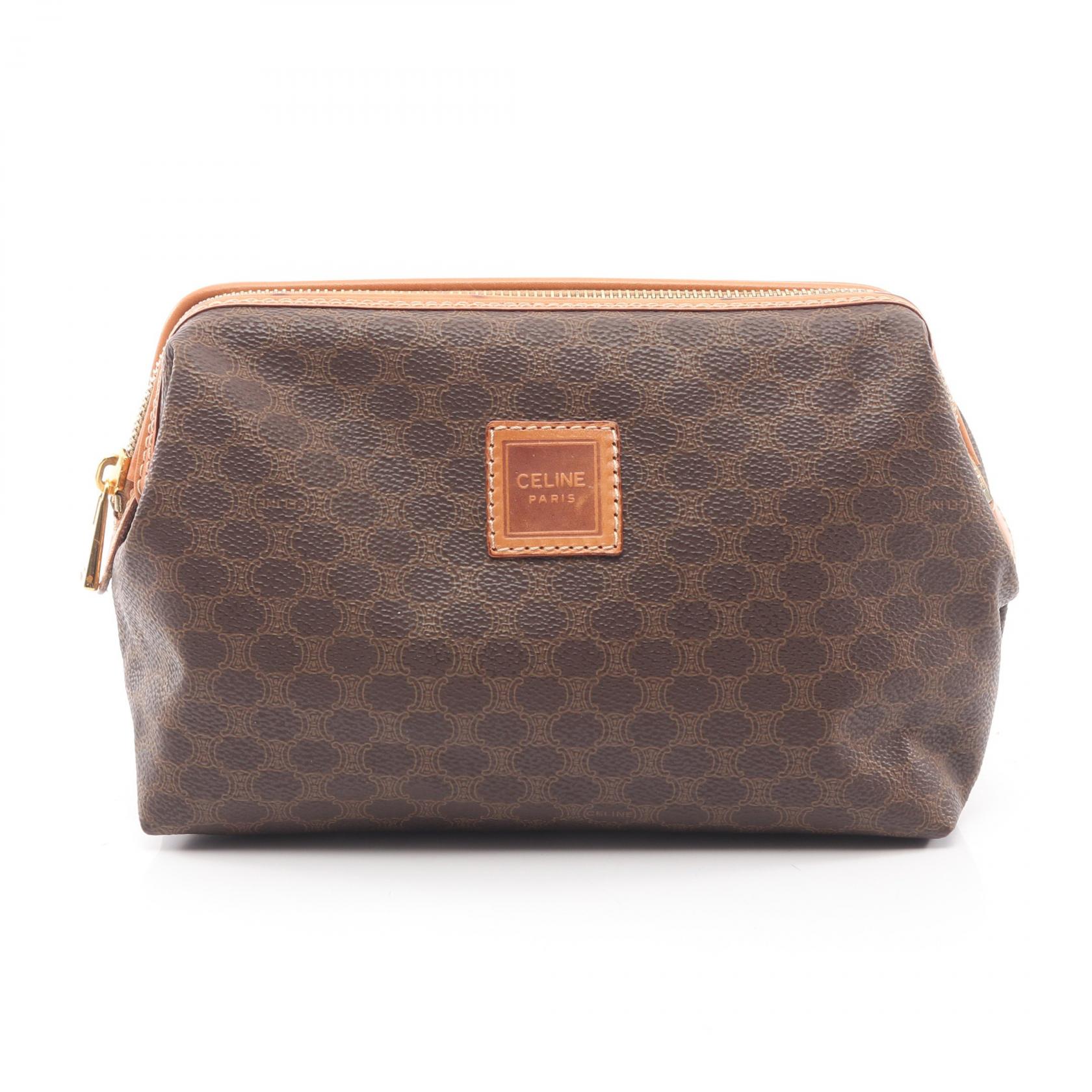 セリーヌ CELINE マカダム ポーチ バッグ レザー PVC レディース ブラウン系 【中古】