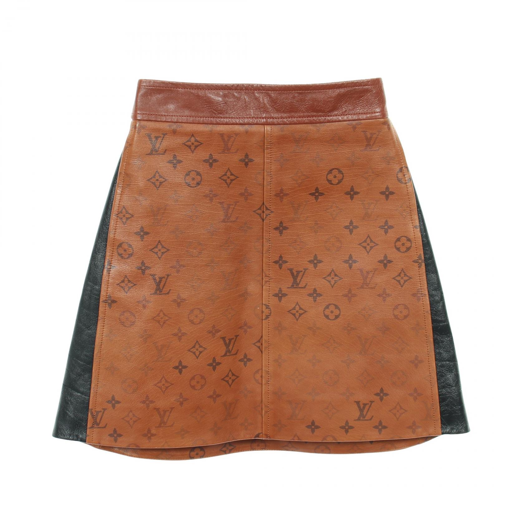【10%OFFクーポン 7/26 9:59〆】 ルイ・ヴィトン LOUIS VUITTON モノグラム バイカラージップアップ スカート 衣料品 ボトムス レザー レディース ブラウン系 / ブラック系 FJLS05YDB 【中古】|Brandoff銀座
