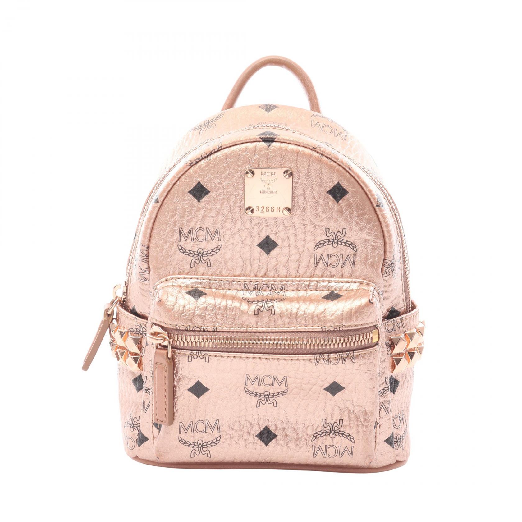 【5%OFFクーポン×ポイント5倍】エム・シー・エム MCM STARK スターク ヴィセトス リュックサック バックパック バッグ PVCコーティングキャンバス レザー レディース ゴールド系 【中古】