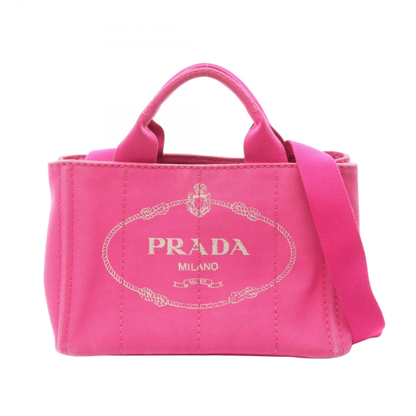 【P5倍×15%OFFクーポン】プラダ PRADA CANAPA カナパ トートバッグ バッグ キャンバス レディース ピンク系 【中古】 46,200円
