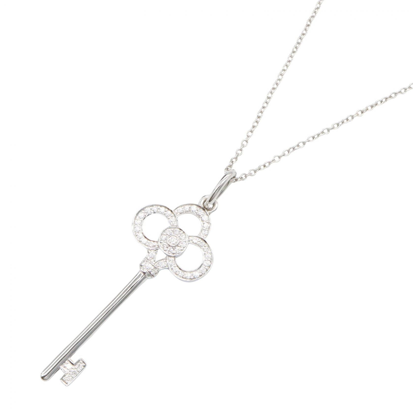 【10%OFFクーポン 7/26 9:59〆】 ティファニー TIFFANY&CO クラウン キー ネックレス ダイヤ ネックレス ジュエリー K18WG(ホワイトゴールド) ダイヤモンド レディース シルバー系 / クリア系 GRP08178 【中古】|Brandoff銀座