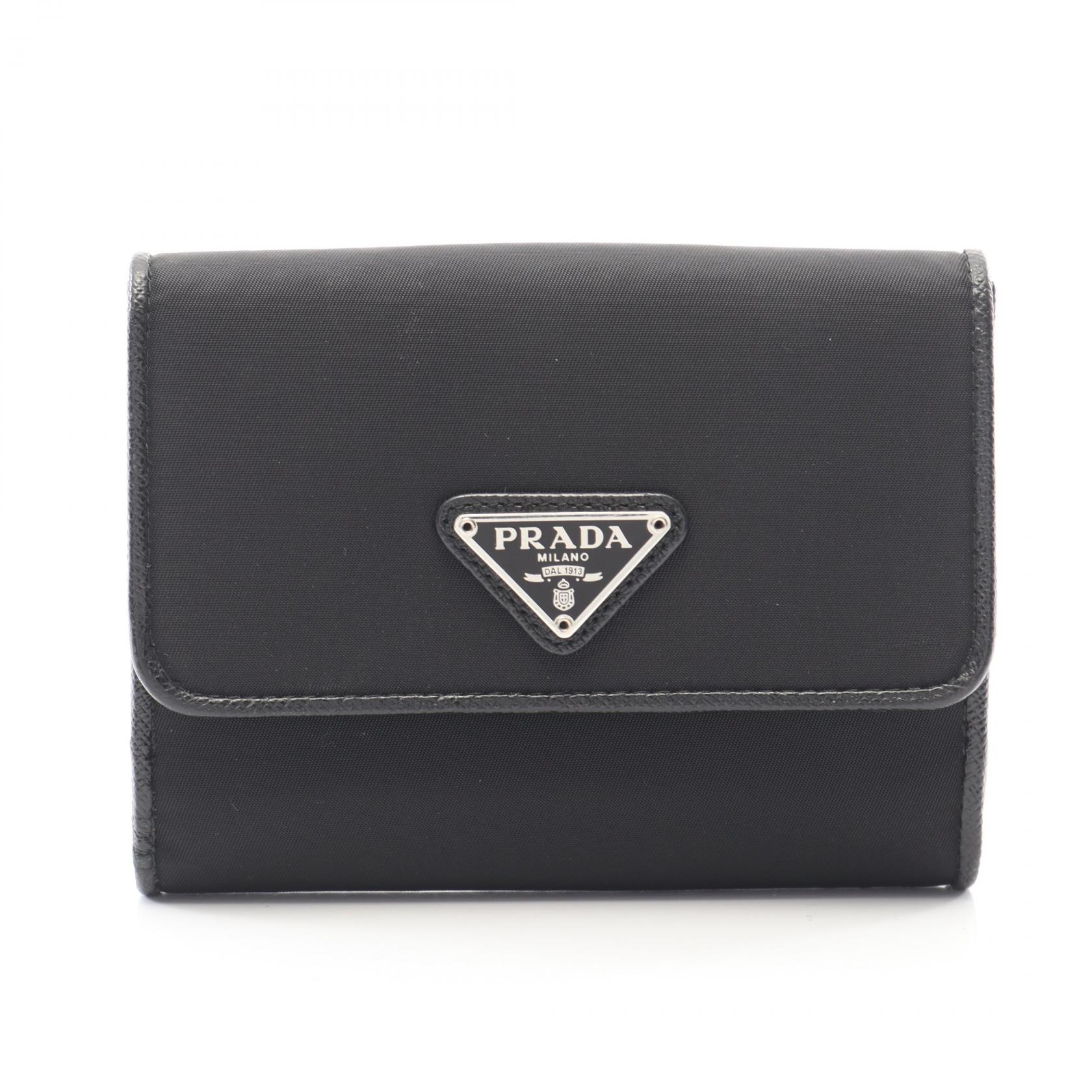 【5千円OFFクーポン対象】プラダ PRADA TESSUTO 二つ折り財布 財布 ナイロン サフィアーノレザー レディース ブラック系 1MH523 【中古】