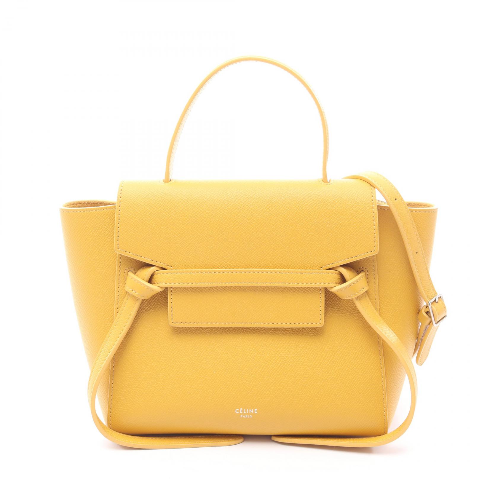 【4時間限定！ポイント10倍 】4/13 20時～23:59／セリーヌ CELINE BELT BAG NANO ベルトバッグ ナノ ハンドバッグ バッグ レザー レディース イエロー系 【中古】