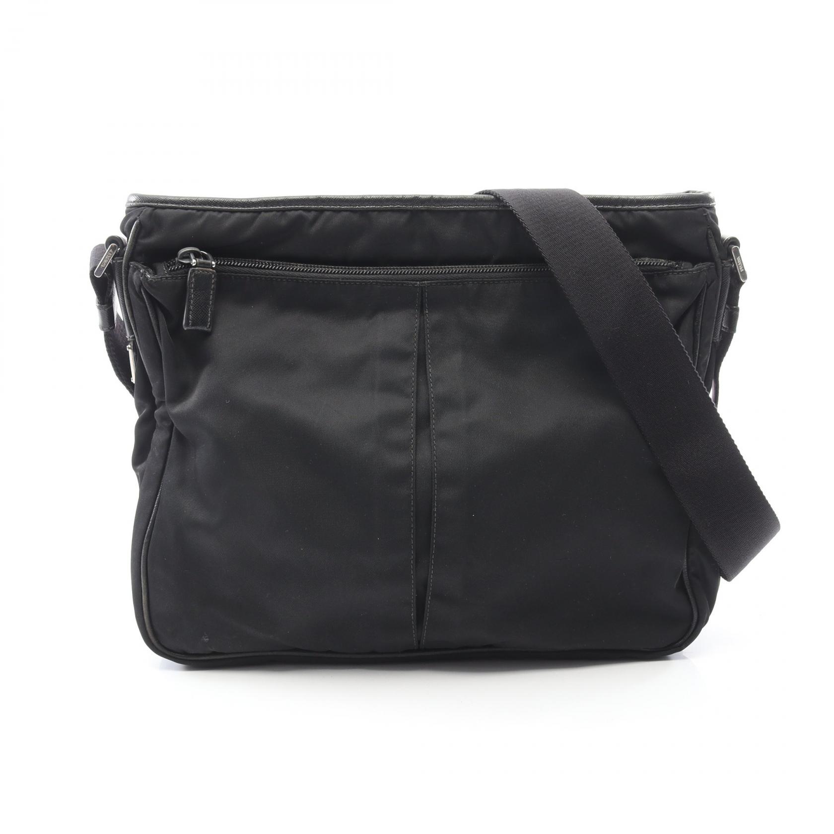 【5千円OFFクーポン対象】プラダ PRADA ショルダーバッグ バッグ ナイロン サフィアーノレザー レディース ブラック系 【中古】