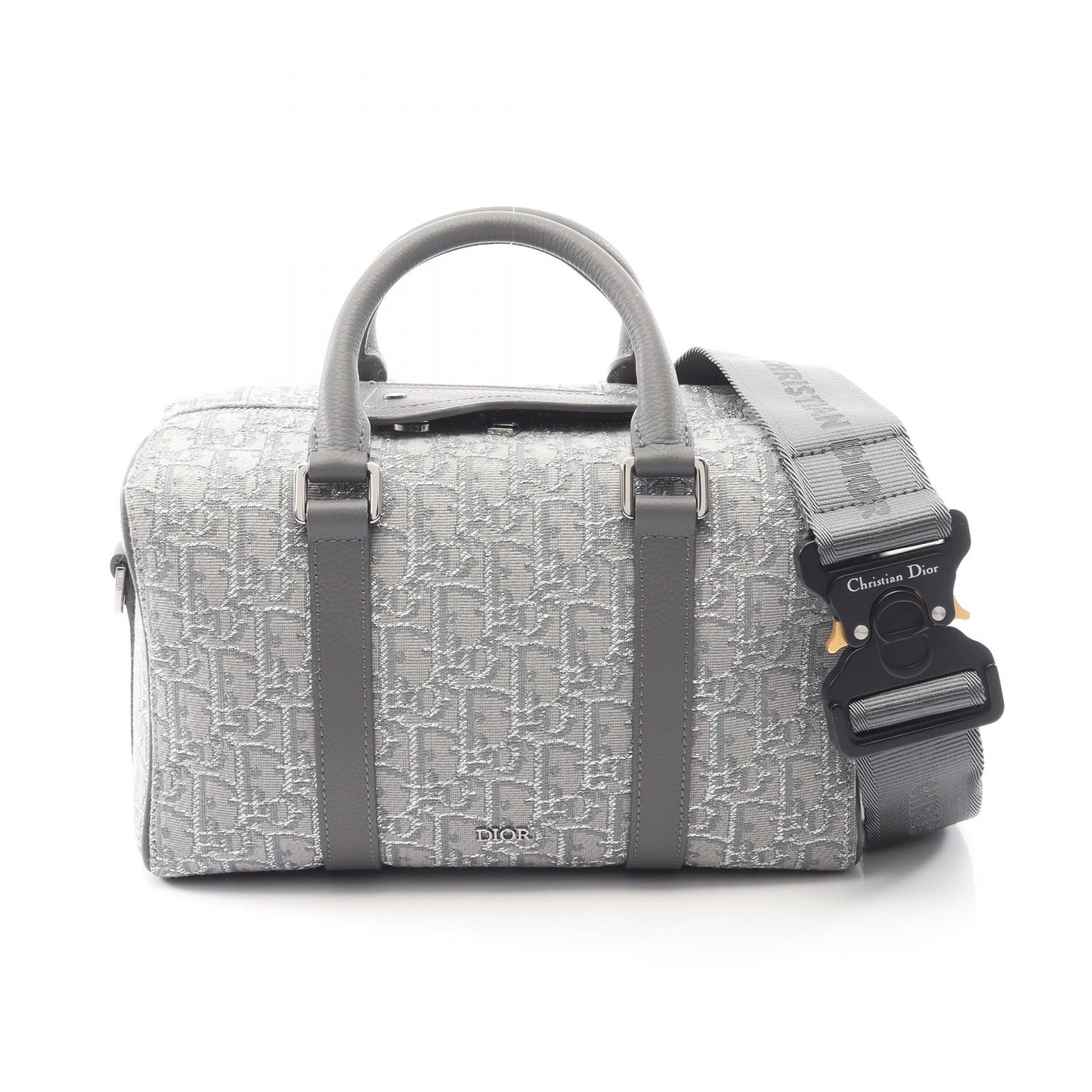【10%OFFクーポン対象】ディオール Dior LINGOT26 ランゴ オブリーク ハンドバッグ バッグ キャンバス レザー メンズ グレー系 【中古】