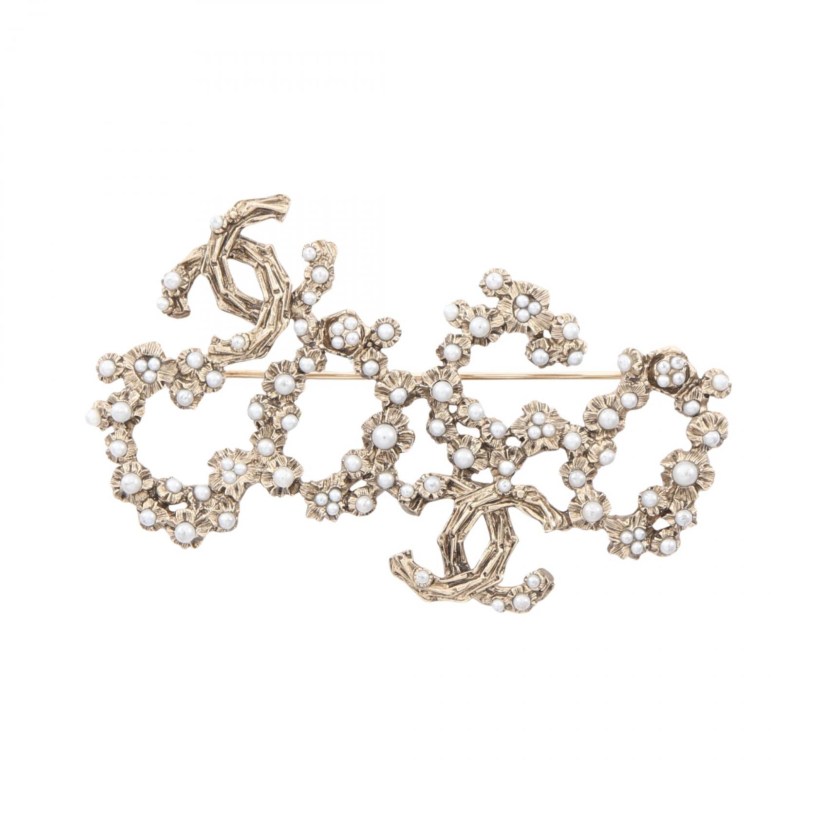 【P5倍×5%OFFクーポン】シャネル CHANEL ココマーク COCO ブローチ アクセサリー GP（ゴールドメッキ） フェイクパール レディース ゴールド系 / ホワイト系 【中古】