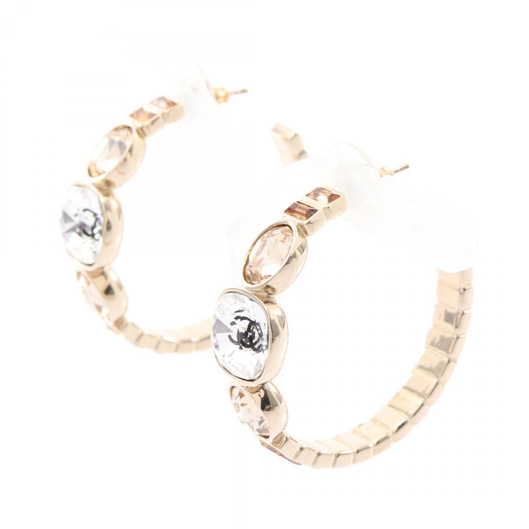 【5%OFFクーポン×ポイント5倍】シャネル CHANEL ココマーク フープピアス ピアス ジュエリー GP（ゴールドメッキ） ラインストーン レディース ゴールド系 / クリア系 【中古】