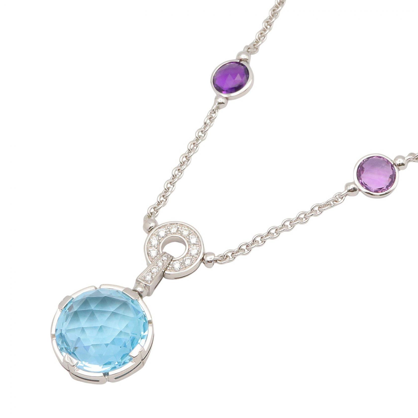 【P5倍×5%OFFクーポン】ブルガリ BVLGARI バレンテシ カクテル ネックレス ネックレス ジュエリー K18WG（ホワイトゴールド） ダイヤモンド アメジスト / ブルートパーズ レディース パープル系 / ブルー系 / クリア系 / シルバー系 【中古】
