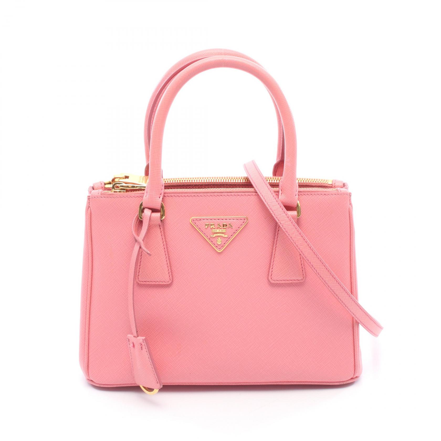 【P5倍×15%OFFクーポン】プラダ PRADA SAFFIANO LUX ガレリア ハンドバッグ バッグ サフィアーノレザー レディース ピンク系 1BA896 【中古】