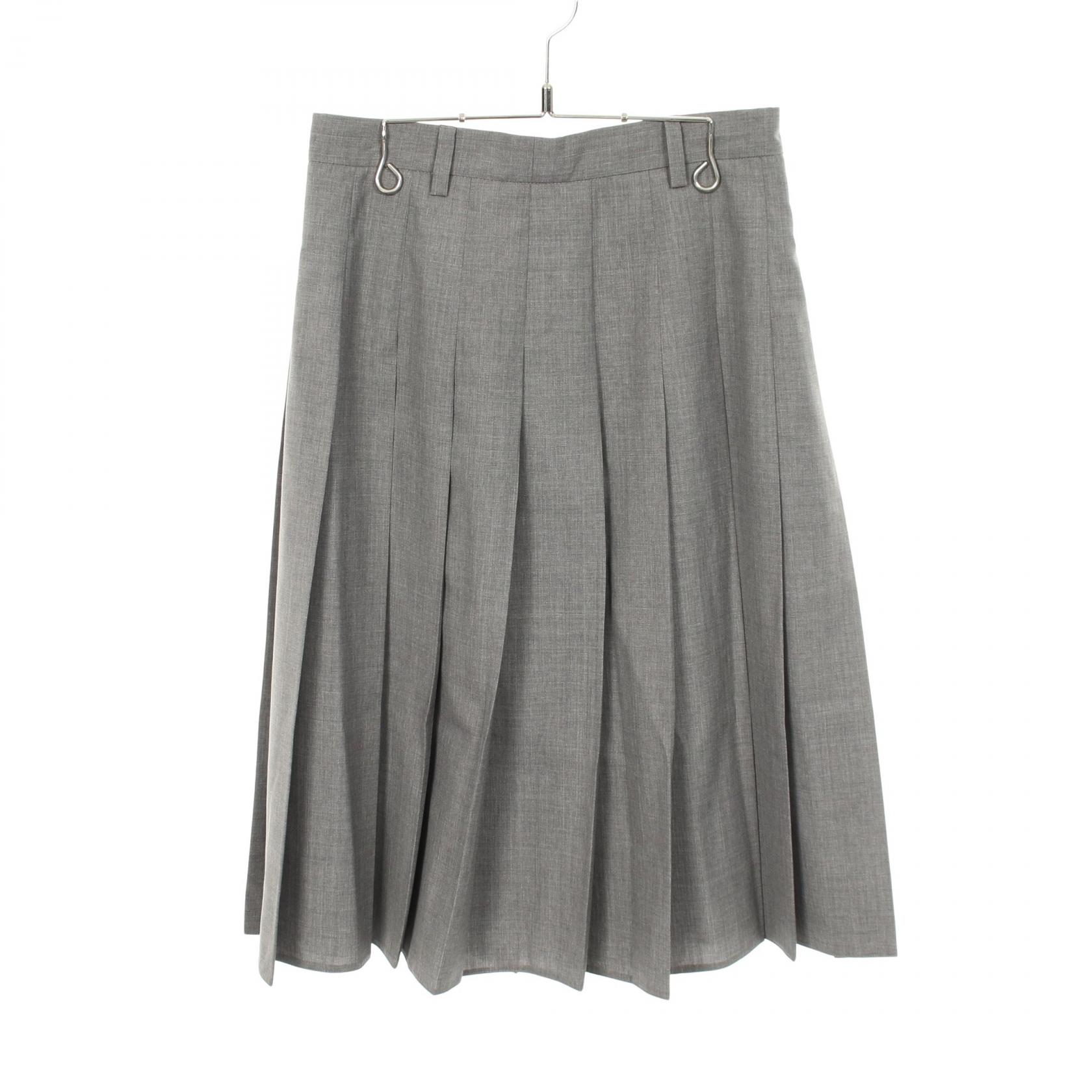 【10%OFFクーポン 7/26 9:59〆】 プラダ PRADA プリーツ スカート 衣料品 ボトムス ウール レディース グレー系 【中古】｜Brandoff銀座