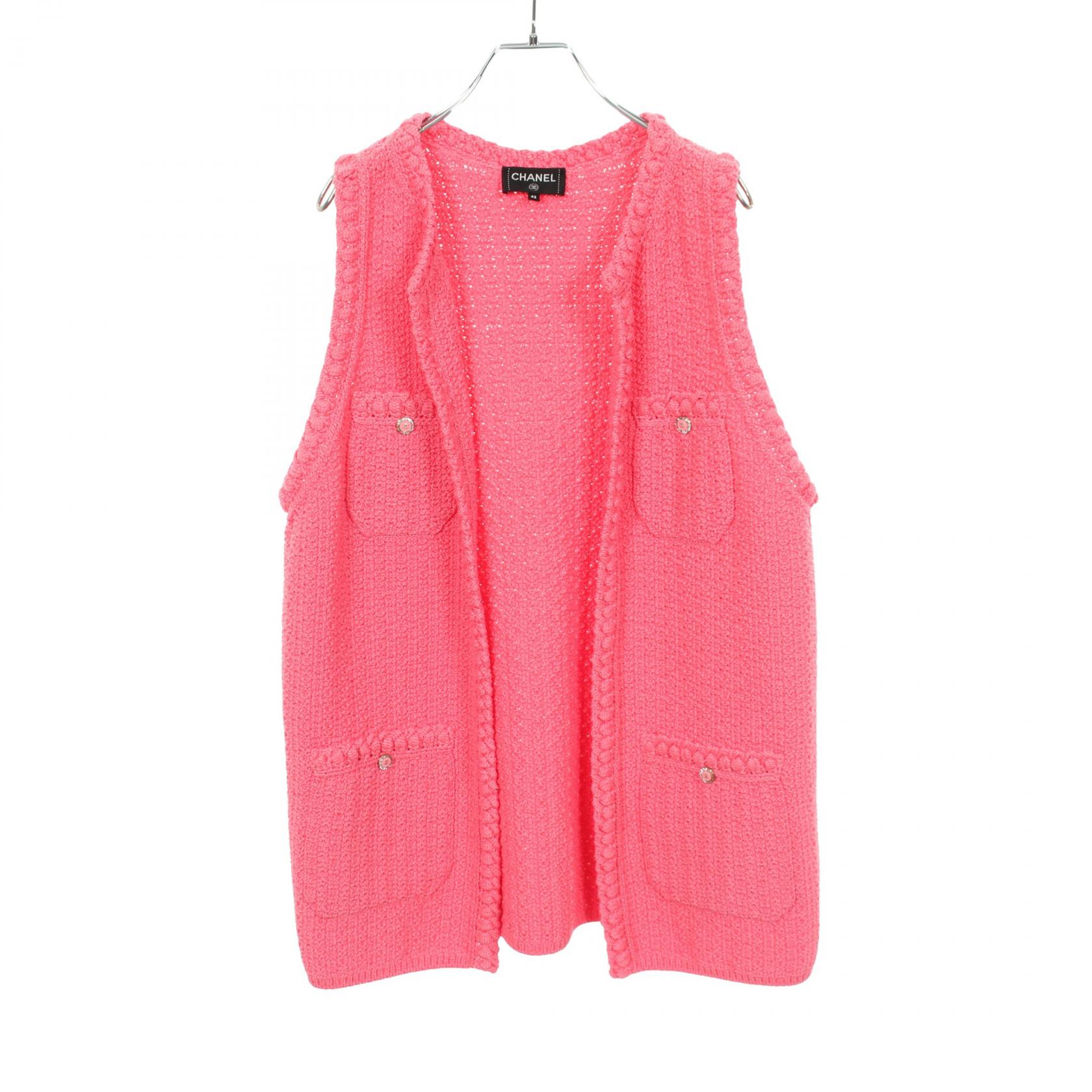 【10%OFFクーポン対象】シャネル CHANEL ココマークボタン ニット ベスト 衣料品 トップス コットン レディース ピンク系 P72795K10459 【中古】