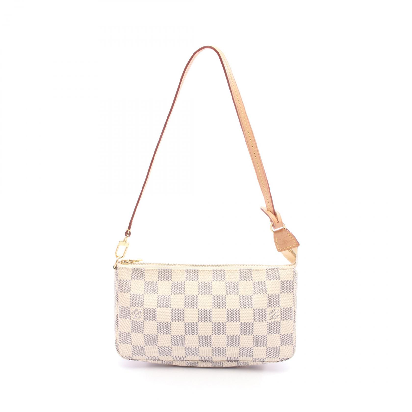 【4時間限定！ポイント10倍 】4/13 20時～23:59／ルイ・ヴィトン LOUIS VUITTON ポシェットアクセソワール ハンドバッグ バッグ PVCコーティングキャンバス レザー ダミエ・アズール レディース ホワイト系 N41207 【中古】