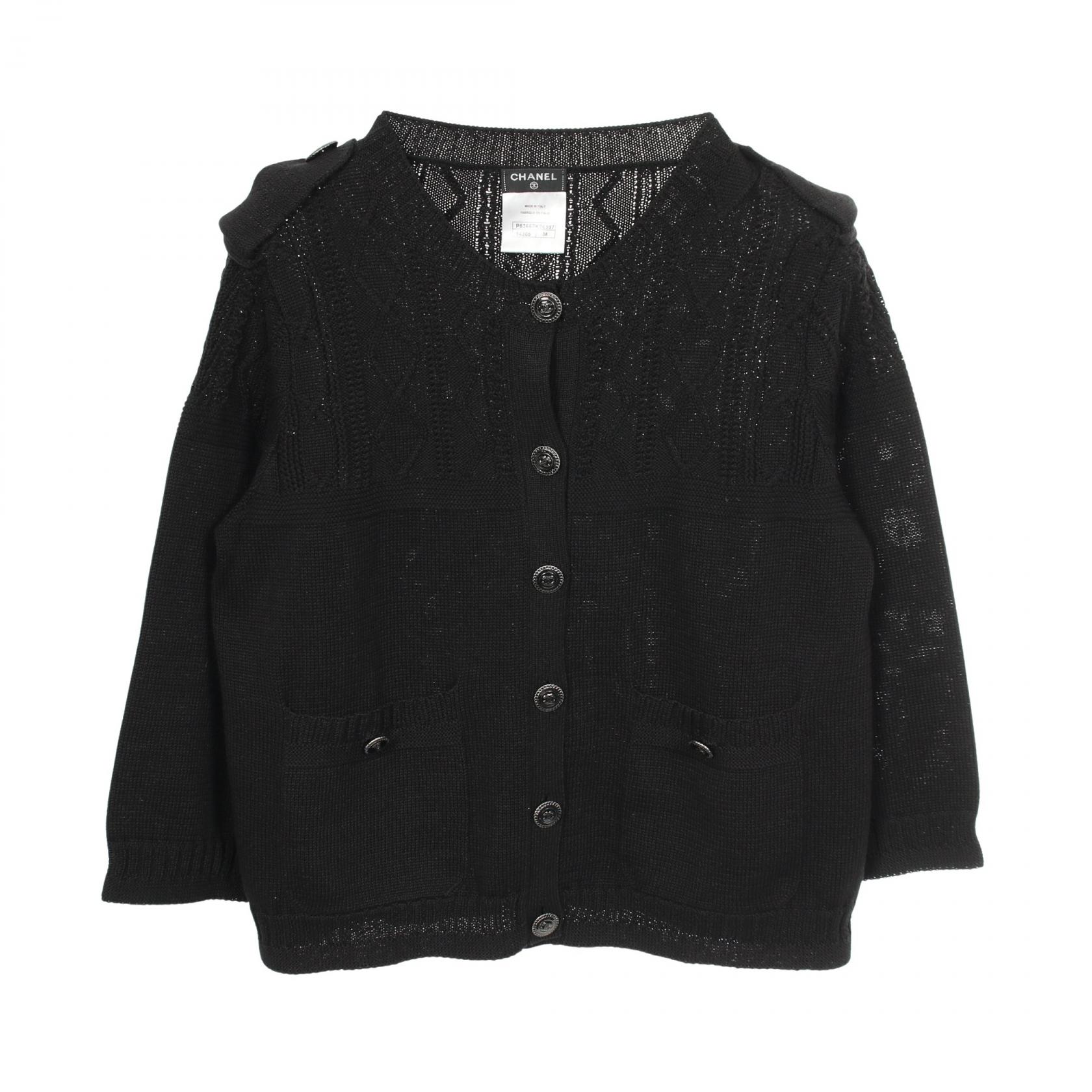 【P5倍×5%OFFクーポン】シャネル CHANEL ココマークボタン カーディガン 衣料品 トップス コットン レディース ブラック系 P53667K06997 【中古】