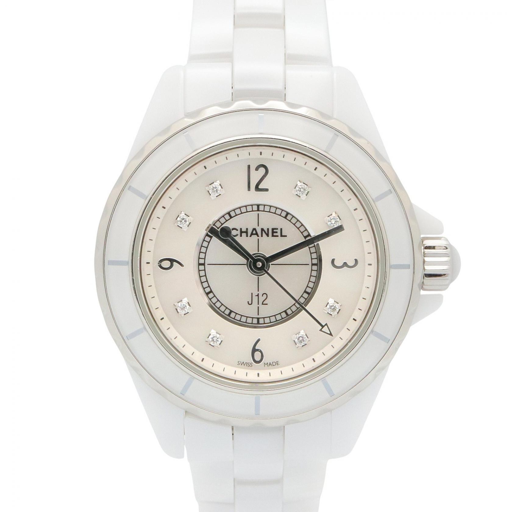 シャネル CHANEL J12 8Pダイヤ ホワイトシェル 腕時計 時計 セラミック ダイヤモンド レディース ホワイト系 ホワイトシェル H2570 【中古】