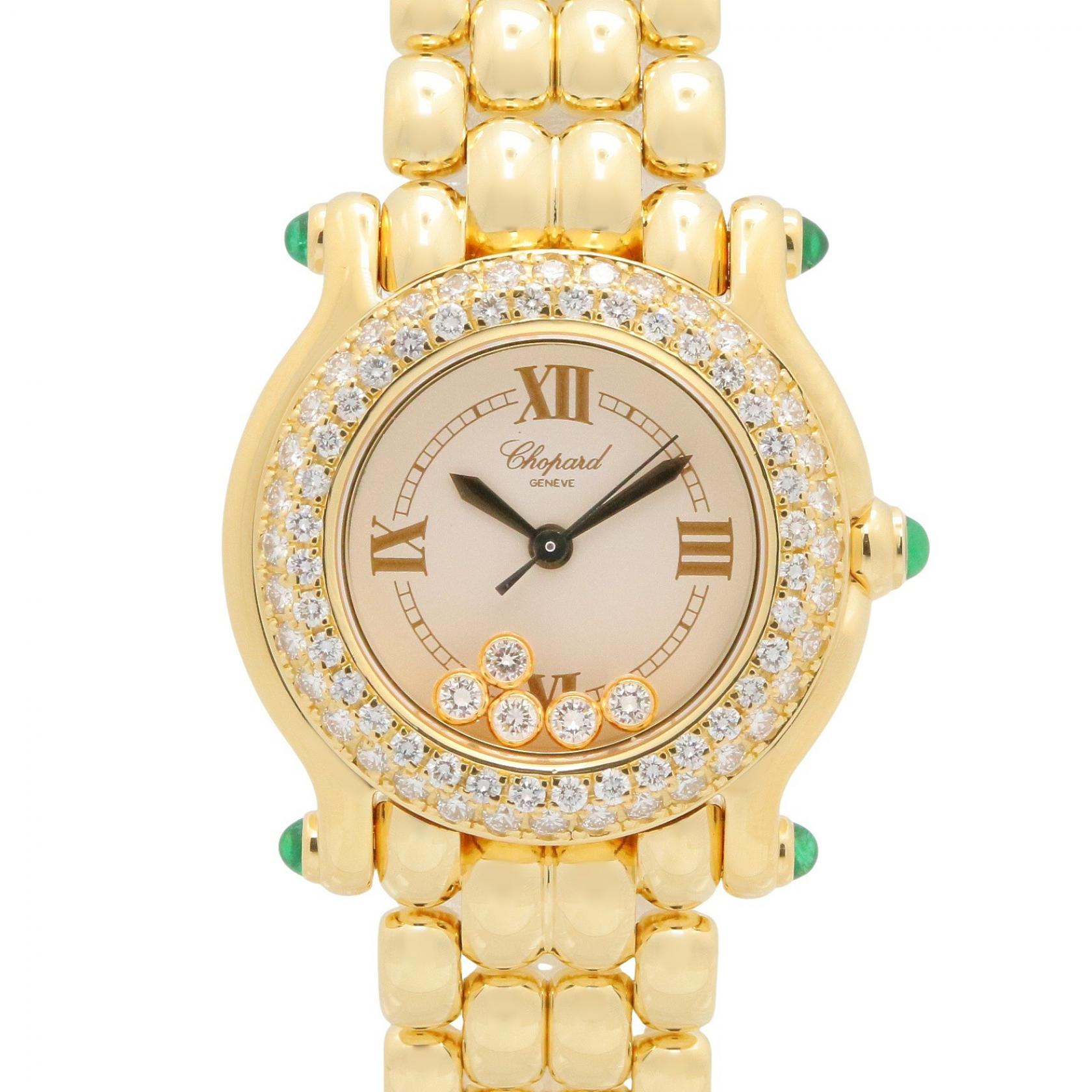 【5%OFFクーポン×ポイント5倍】ショパール Chopard ハッピースポーツ ベゼル2重ダイヤ 腕時計 時計 K18（イエローゴールド） ダイヤモンド レディース ホワイト系 / ゴールド系 27/6151-22 【中古】