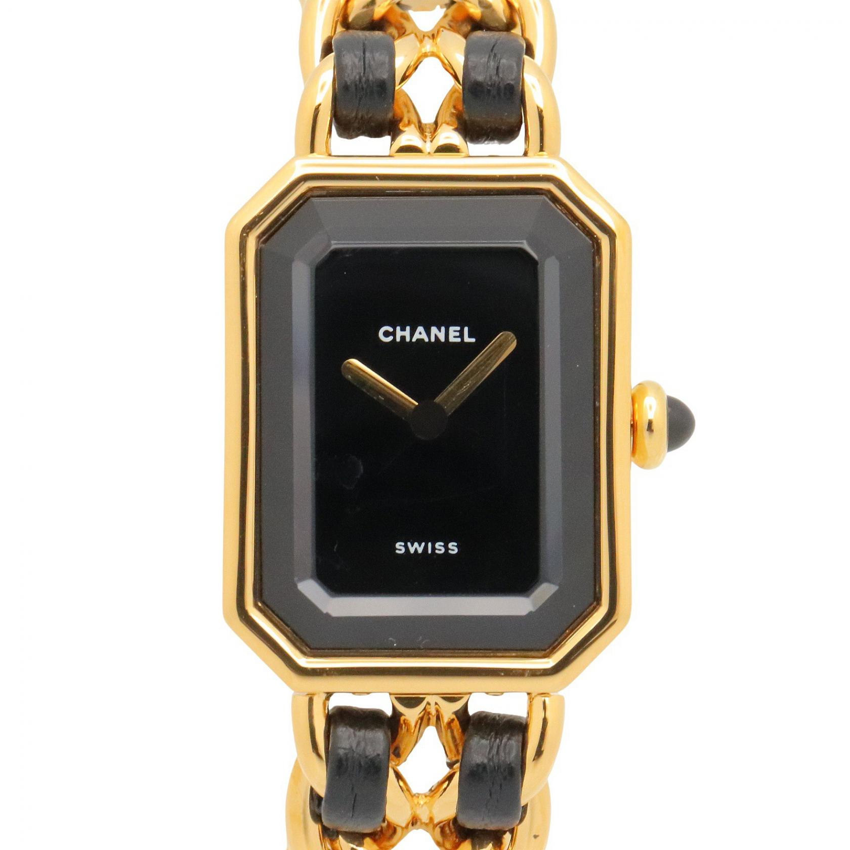 【10%OFFクーポン対象】シャネル CHANEL プルミエール S 腕時計 時計 GP（ゴールドメッキ） レザーベルト レディース ブラック系 H0001 【中古】
