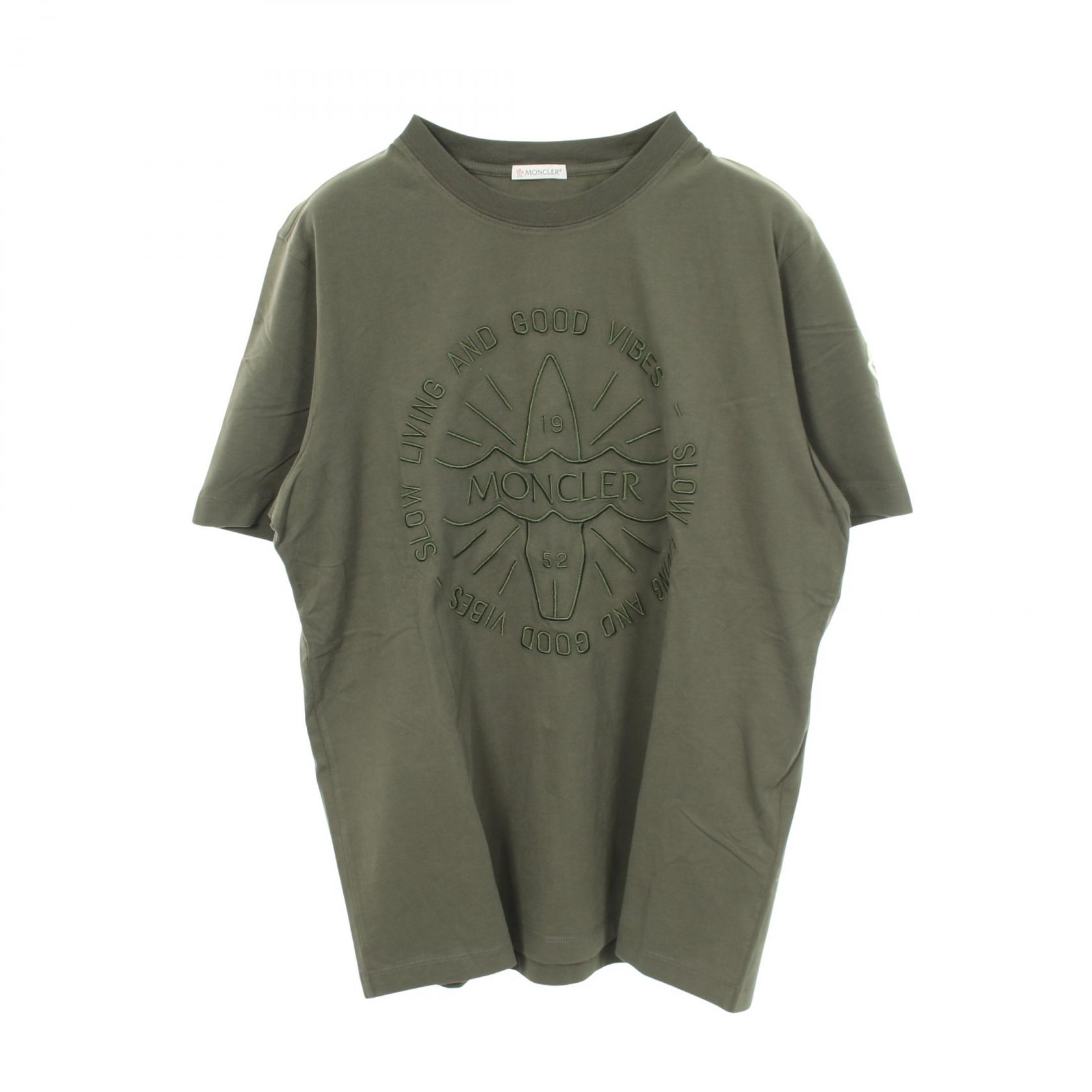【P5倍×5%OFFクーポン】モンクレール MONCLER 半袖Tシャツ 衣料品 トップス コットン メンズ レディース カーキ系 【中古】