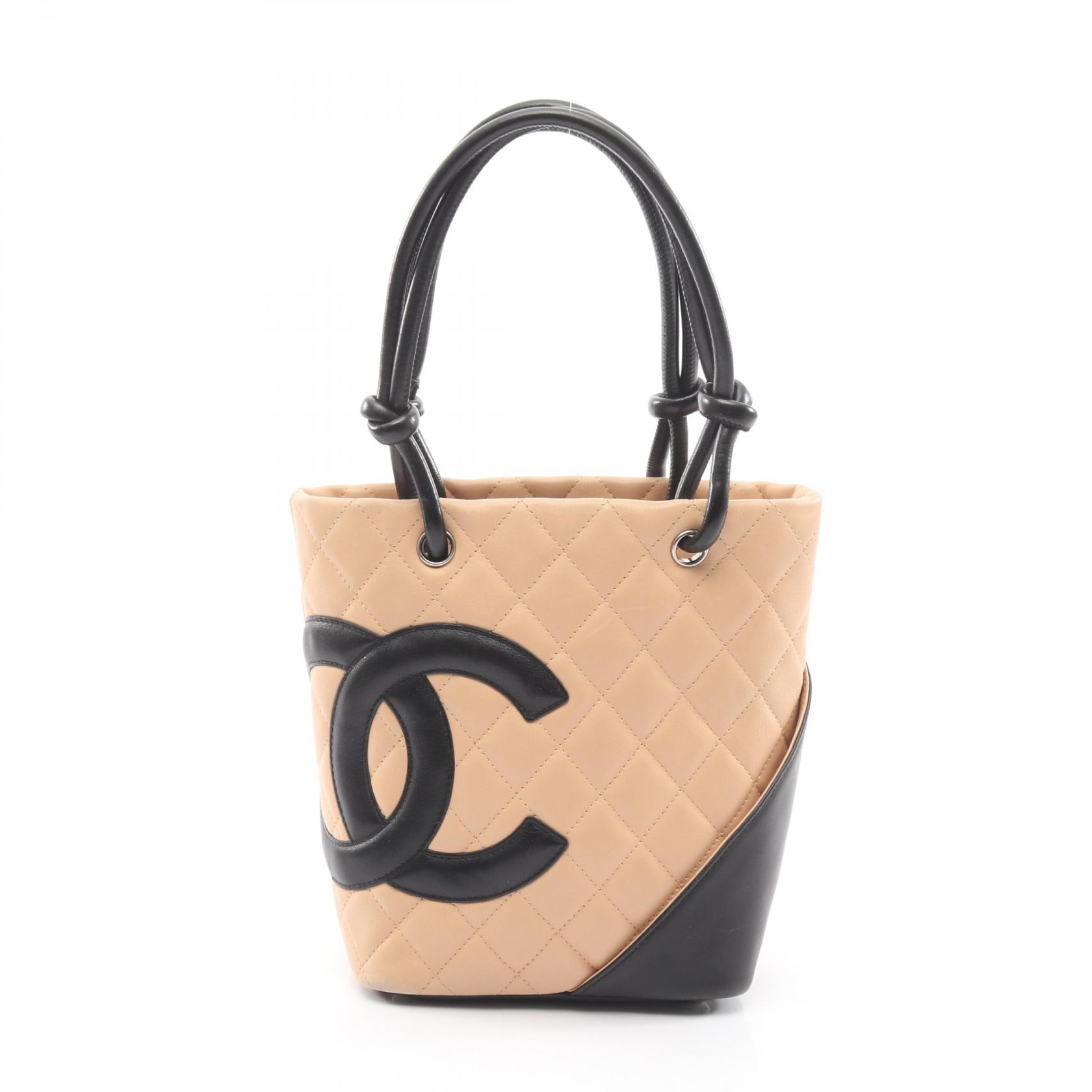 【5%OFFクーポン×ポイント5倍】シャネル CHANEL カンボンライン スモール トートバッグ バッグ レザー レディース ベージュ系 / ブラック系 【中古】
