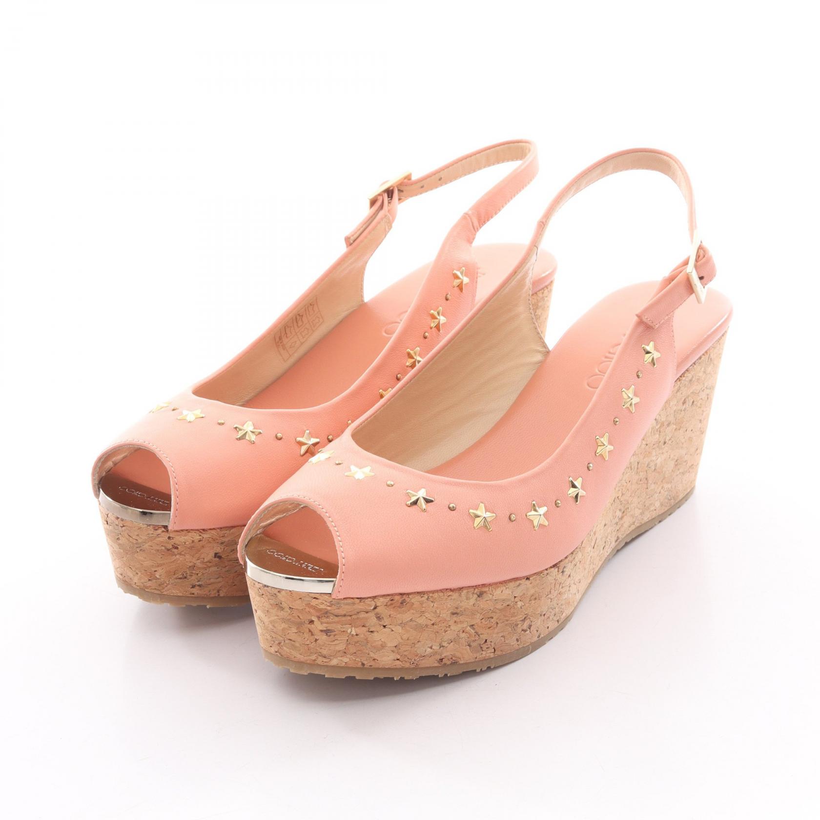 【P5倍×5%OFFクーポン】ジミーチュウ JIMMY CHOO PRAISE サンダル 靴 レザー コルク レディース ピンク系 【中古】