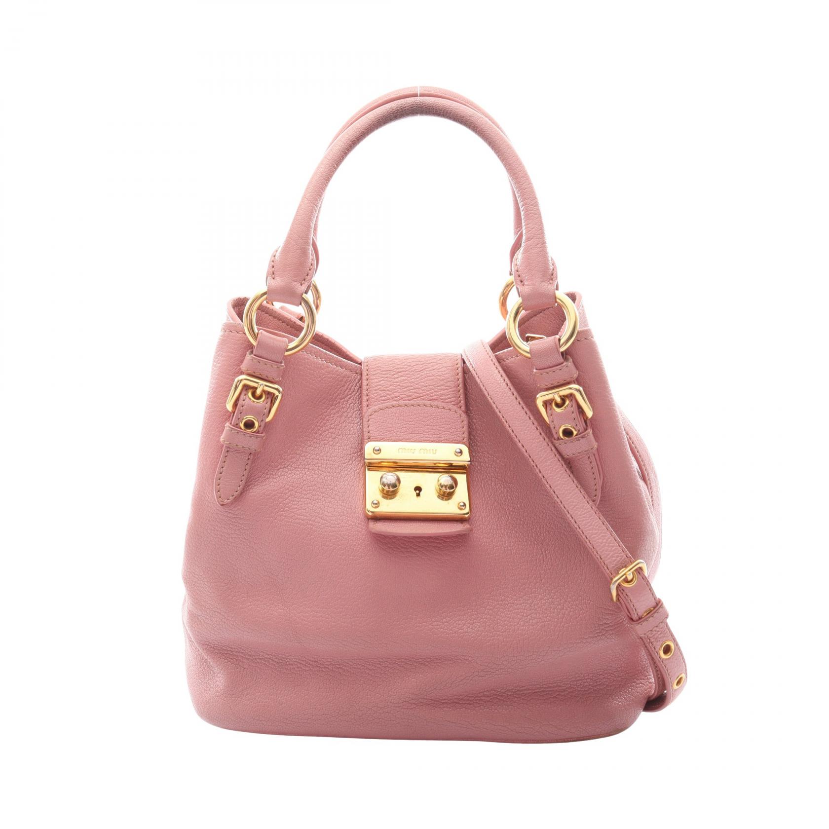 【P5倍×20%OFFクーポン】ミュウ ミュウ Miu Miu MADRAS マドラス 2WAY ハンドバッグ バッグ レザー レディース ピンク系 RNC886 【中古】 39,650円