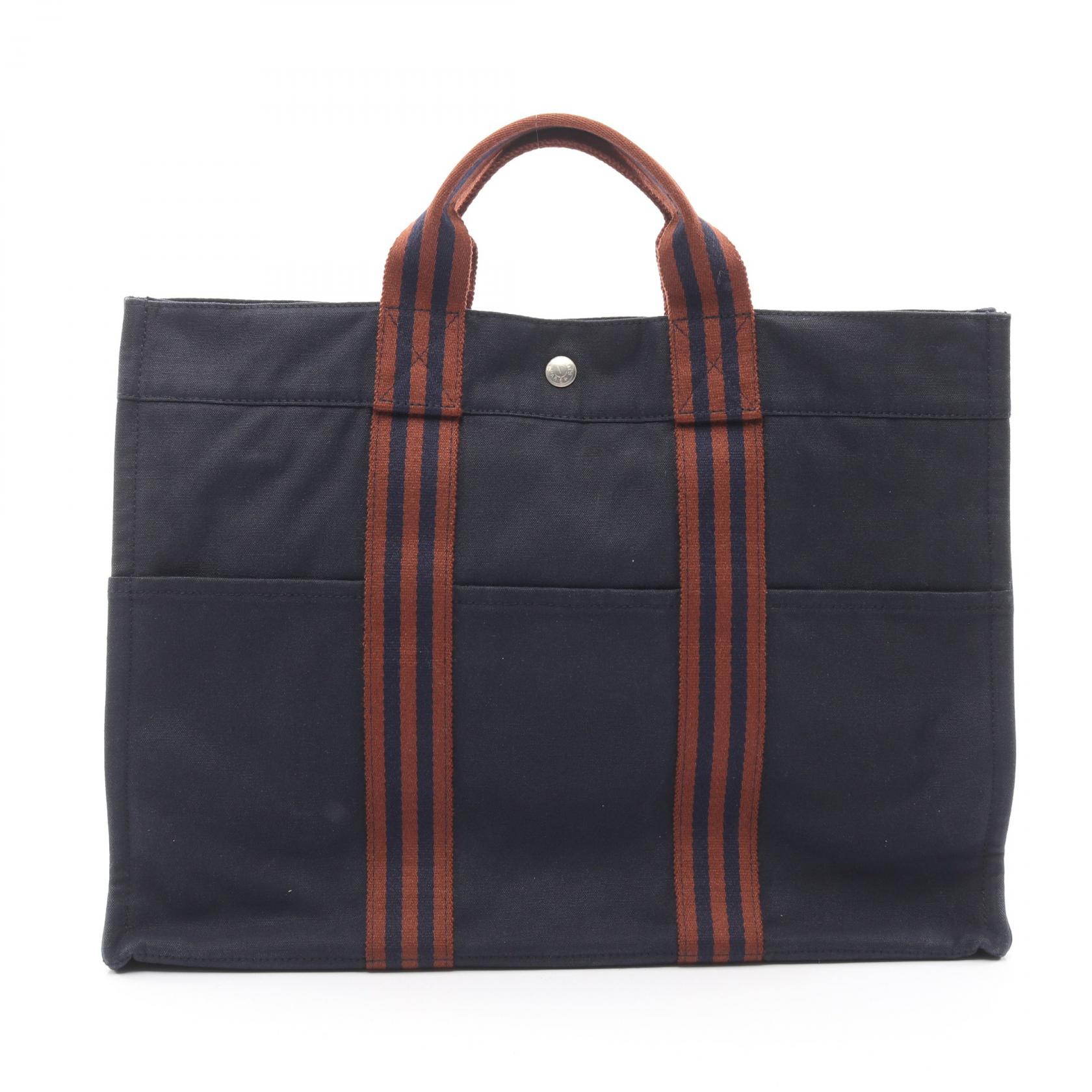 【5%OFFクーポン×ポイント5倍】エルメス HERMES フールトゥMM トートバッグ バッグ キャンバス レディース ネイビー系 / ブラウン系 【中古】