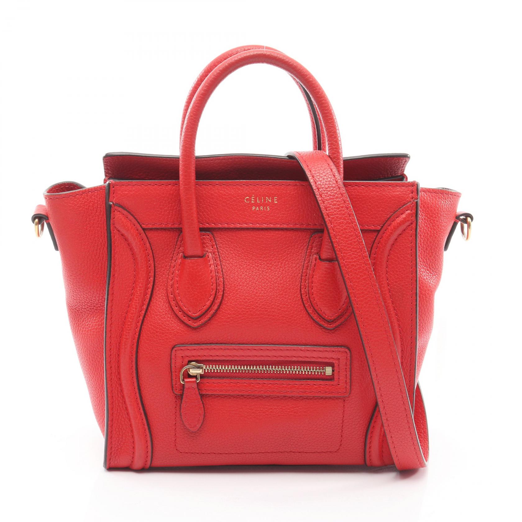 【P5倍×20%OFFクーポン】セリーヌ CELINE ラゲージ ナノショッパー ハンドバッグ バッグ レザー レディース レッド系 168243 【中古】
