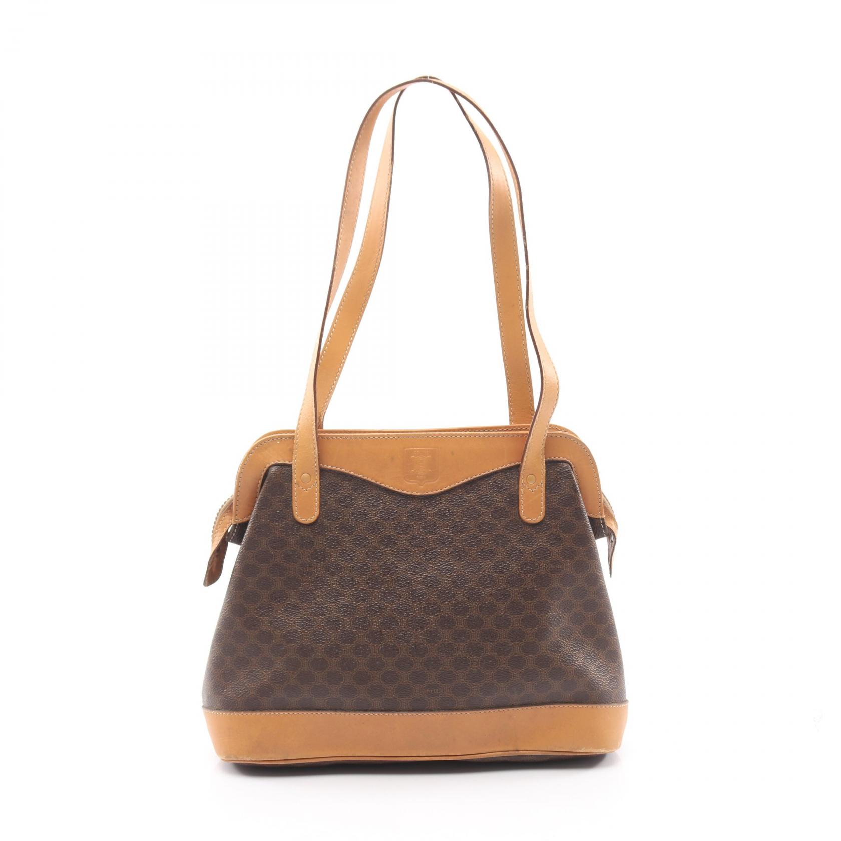 【P5倍×20%OFFクーポン】セリーヌ CELINE マカダム ショルダーバッグ バッグ PVCコーティングキャンバス レザー レディース ブラウン系 【中古】