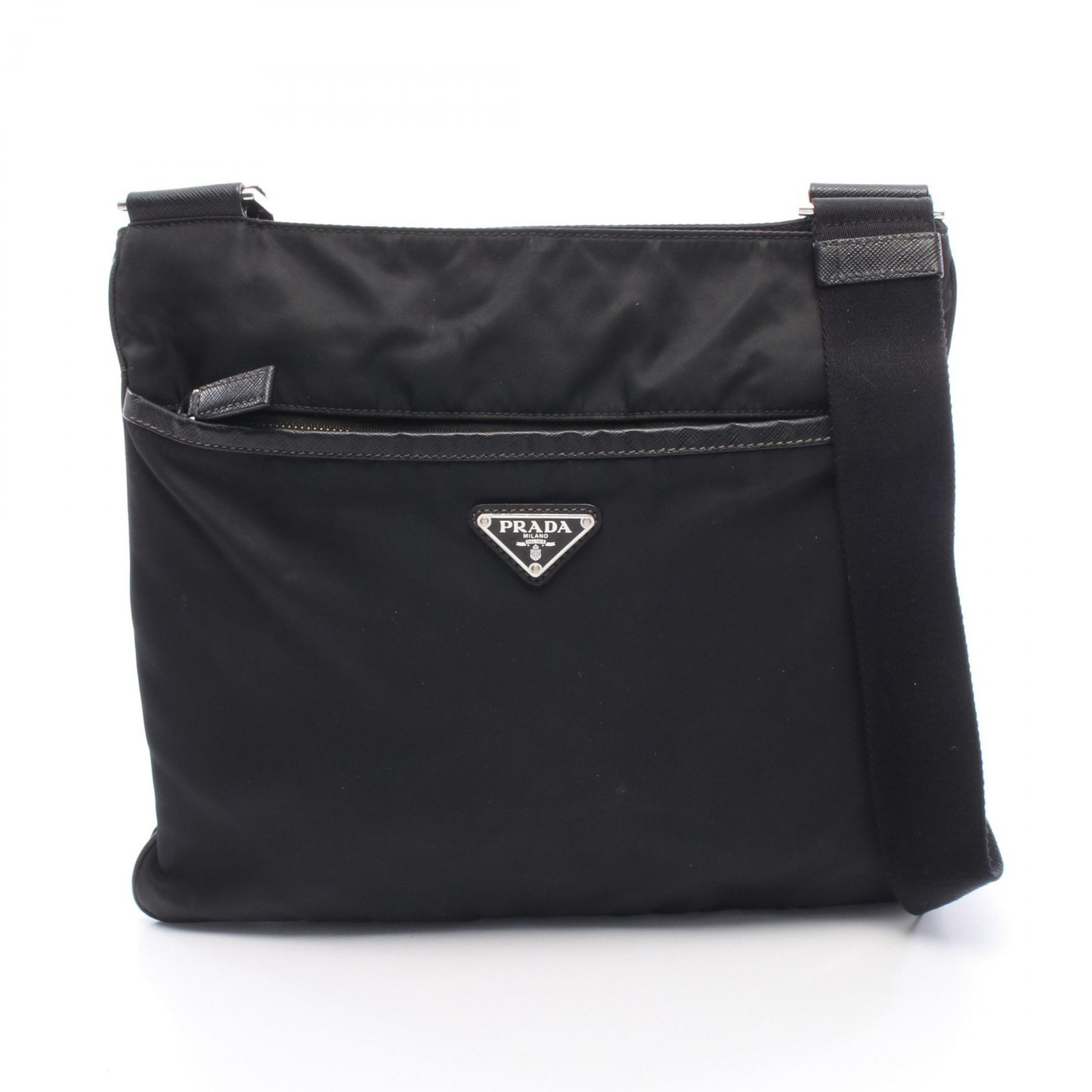 【5千円OFFクーポン対象】プラダ PRADA TESSUTO + SAFFI ショルダーバッグ バッグ ナイロン サフィアーノレザー メンズ レディース ブラック系 2VH053 【中古】