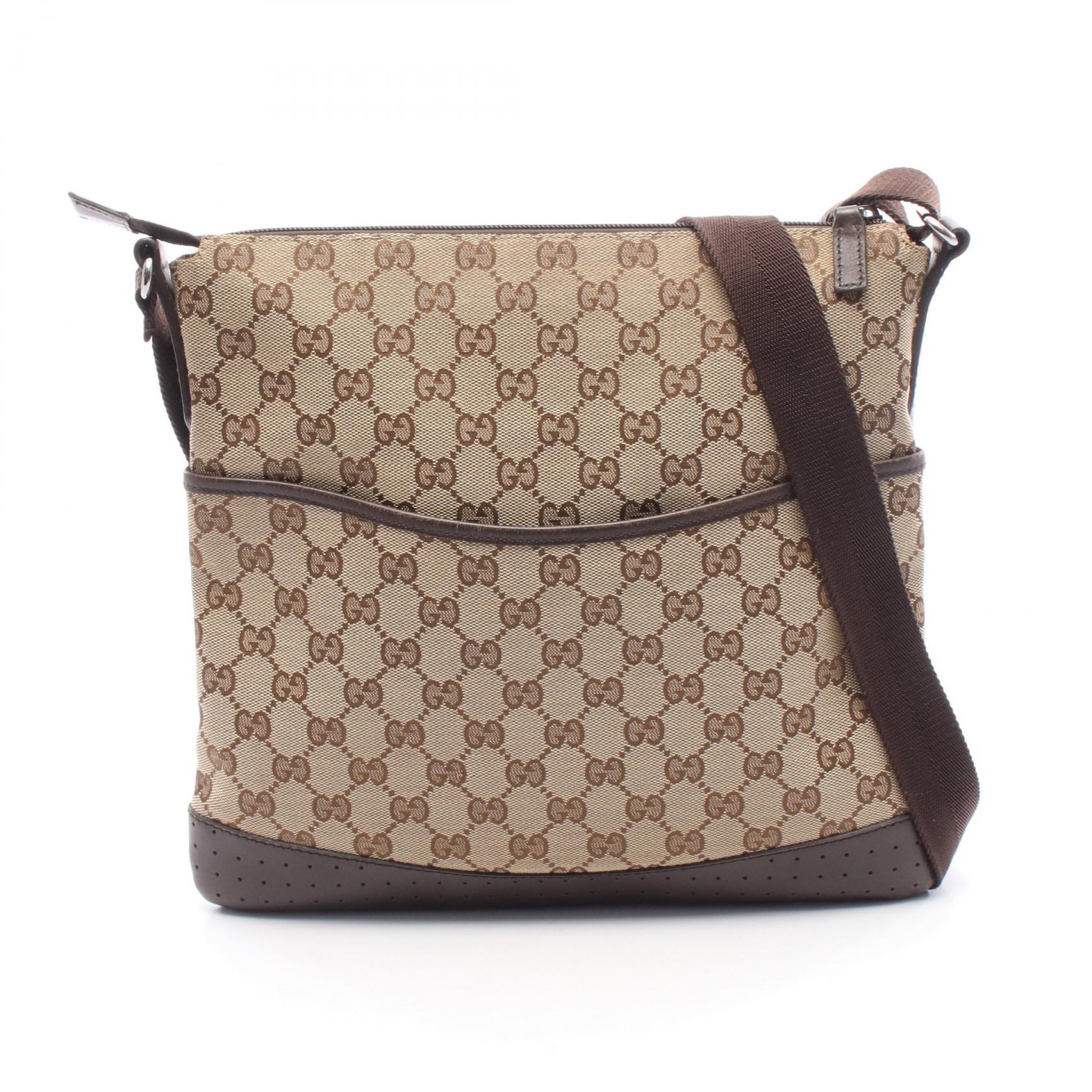 【15%OFFクーポン 7/26 9:59〆】グッチ GUCCI GGキャンバス ショルダーバッグ バッグ キャンバス レザー レディース ベージュ系 / ブラウン系 145857 【中古】｜Brandoff銀座