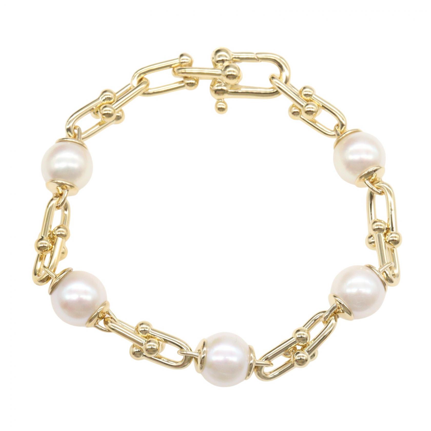 【10%OFFクーポン対象】ティファニー TIFFANY＆CO ハードウェアリンク フレッシュウォーターパール ブレスレット ブレスレット アクセサリー K18（イエローゴールド） パール レディース ゴールド系 / ホワイト系 【中古】