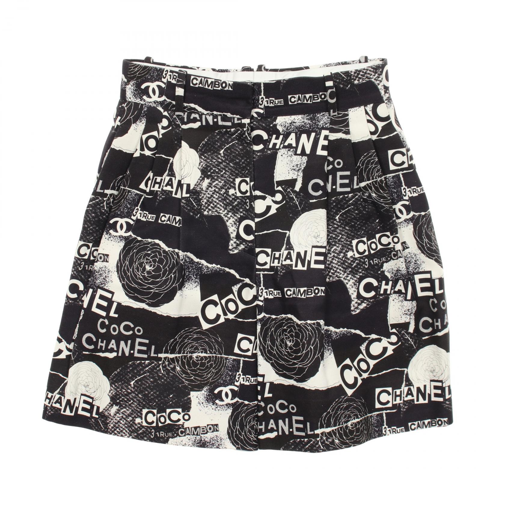 【P5倍×5%OFFクーポン】シャネル CHANEL グラフィティロゴ カメリア ショート パンツ 衣料品 ボトムス コットン シルク レディース ネイビー系 / ブラック系 / ホワイト系 P63237V48711 【中古】