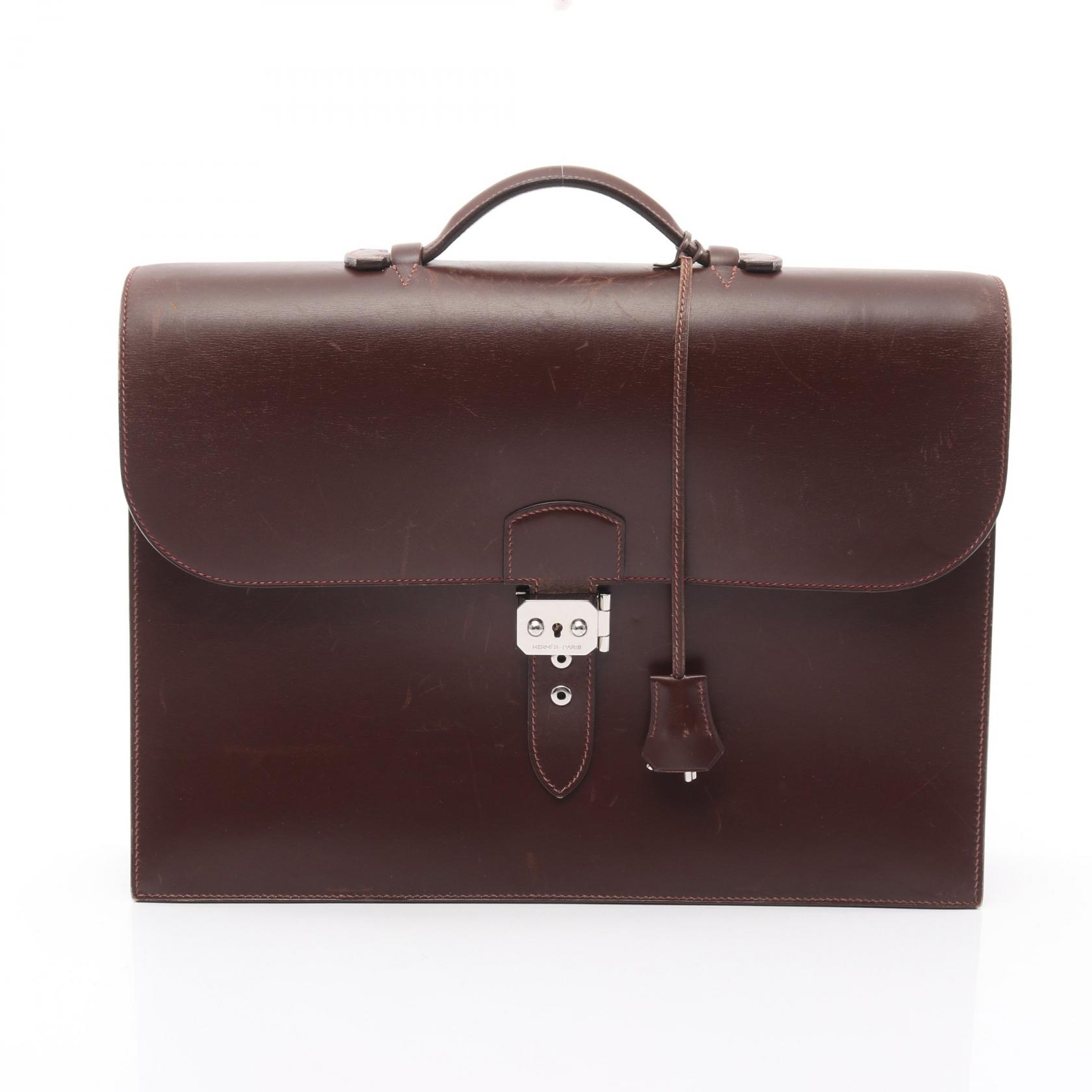 【P5倍×5%OFFクーポン】エルメス HERMES サックアデペッシュ38 ビジネスバッグ バッグ カーフ（牛革） ボックスカーフ メンズ ブラウン系 【中古】