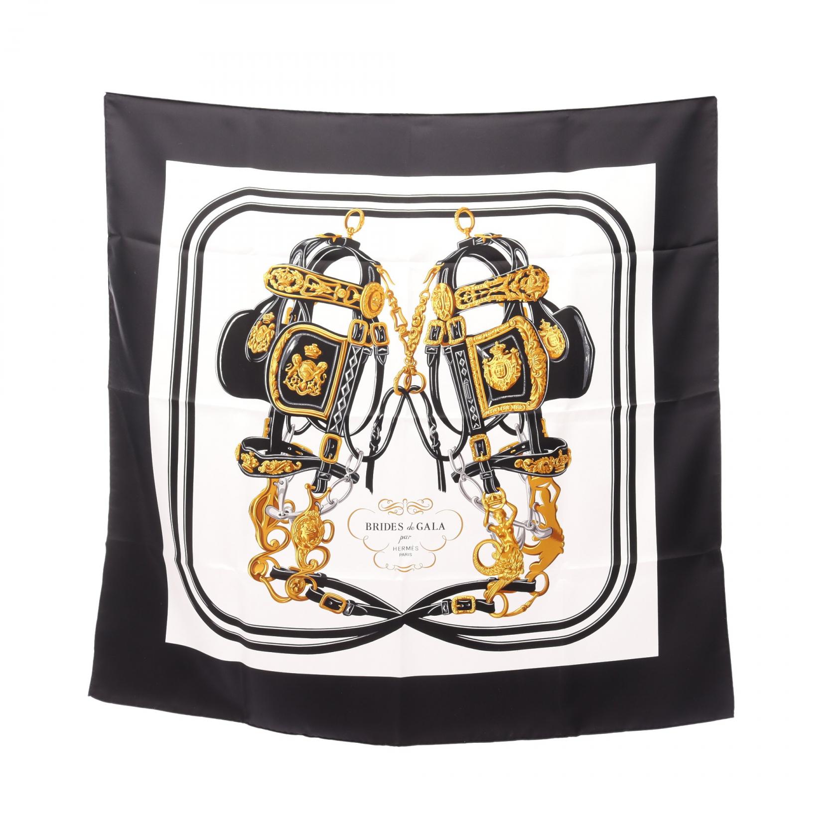 エルメス HERMES カレ90 ブリッド ドゥ ガラ スカーフ 衣料品 シルク シルク レディース ブラック系 / マルチカラー 【中古】