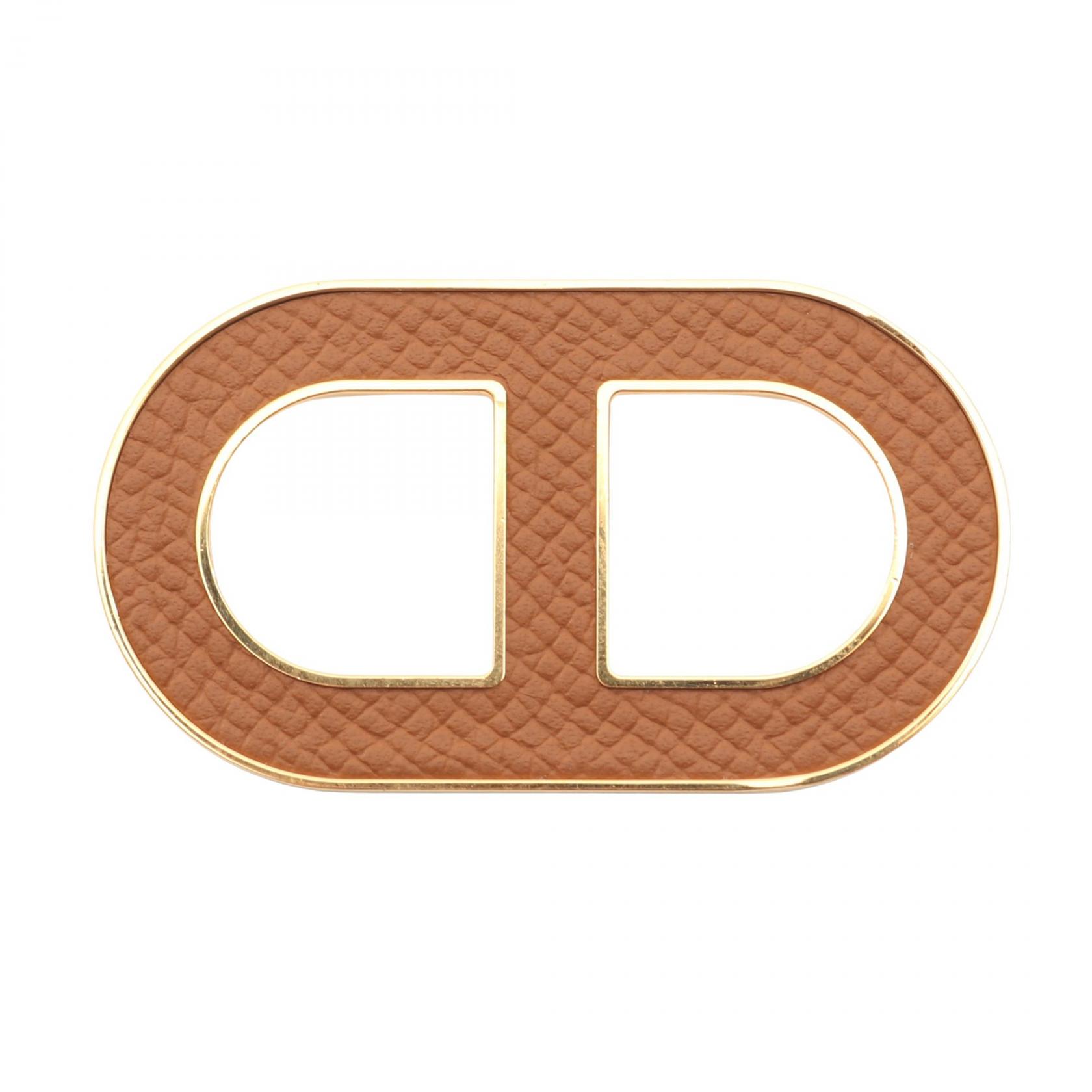 【P5倍×5%OFFクーポン】エルメス HERMES シェーヌダンクル ブローチ アクセサリー GP（ゴールドメッキ） レザー ヴォーエプソン ヴォーエプソン レディース ゴールド系 / ブラウン系 【中古】