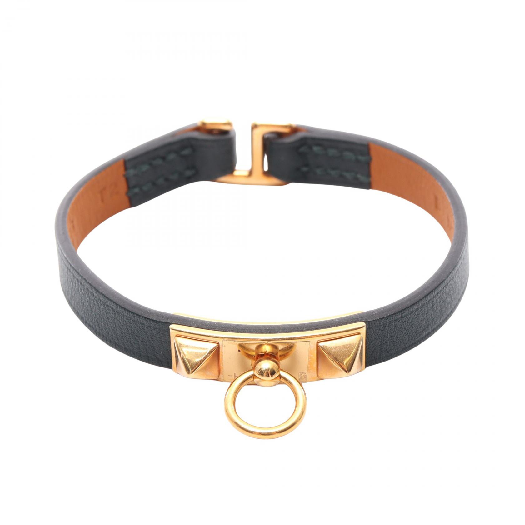 エルメス HERMES マイクロリヴァル ブレスレット アクセサリー レザー GP（ゴールドメッキ） レディース グリーン系 / ゴールド系 【中古】