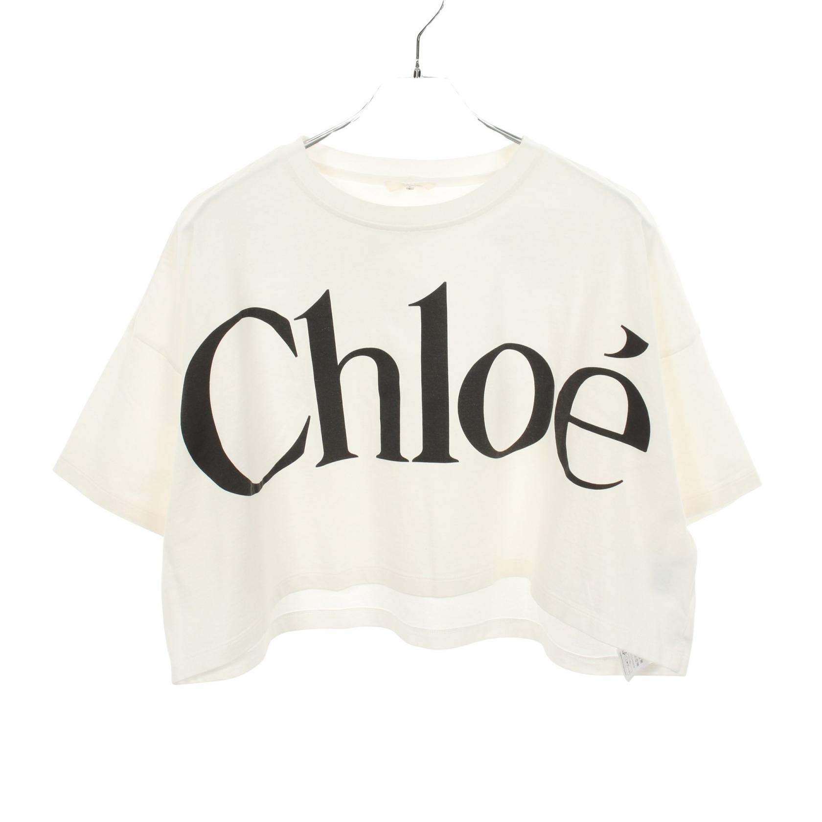 【5%OFFクーポン×ポイント5倍】クロエ Chloe ロゴプリント クロップド 半袖Tシャツ 衣料品 トップス コットン レディース ホワイト系 / ブラック系 【中古】 24,420円