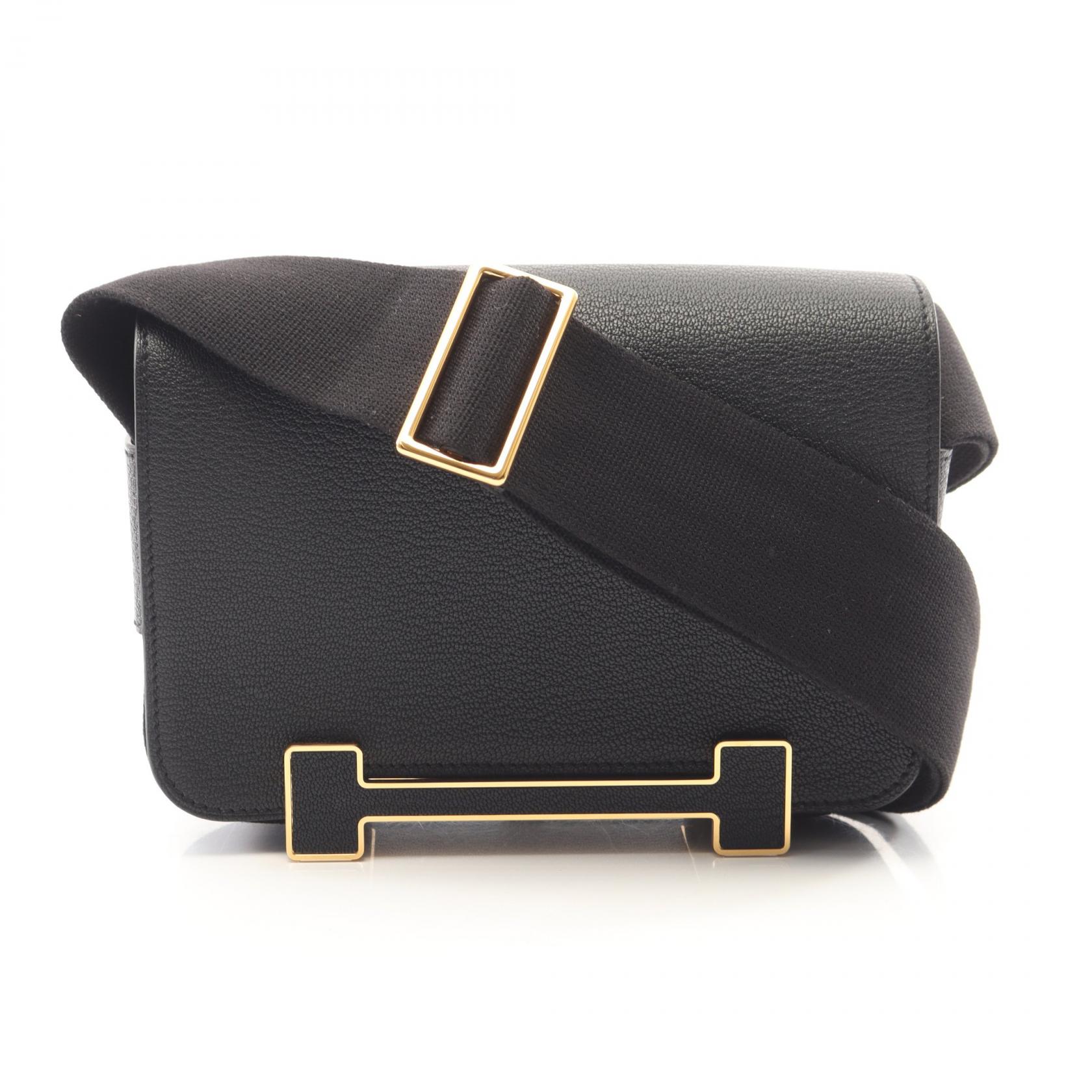 【P5倍×5%OFFクーポン】エルメス HERMES ゲタ ショルダーバッグ バッグ レザー シェーブル シェーブル レディース ブラック系 083052CC 【中古】 440,000円