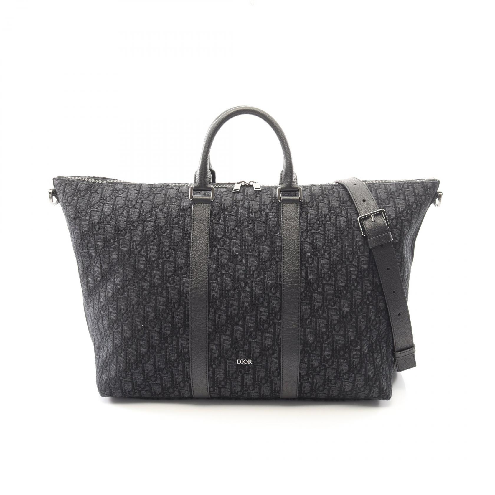 【5%OFFクーポン×ポイント5倍】ディオール Dior Weekender 40 ウィークエンダー オブリーク ジャカード 2WAY ボストンバッグ バッグ キャンバス レザー メンズ ブラック系 1ESDU134YKY_H03E 【中古】