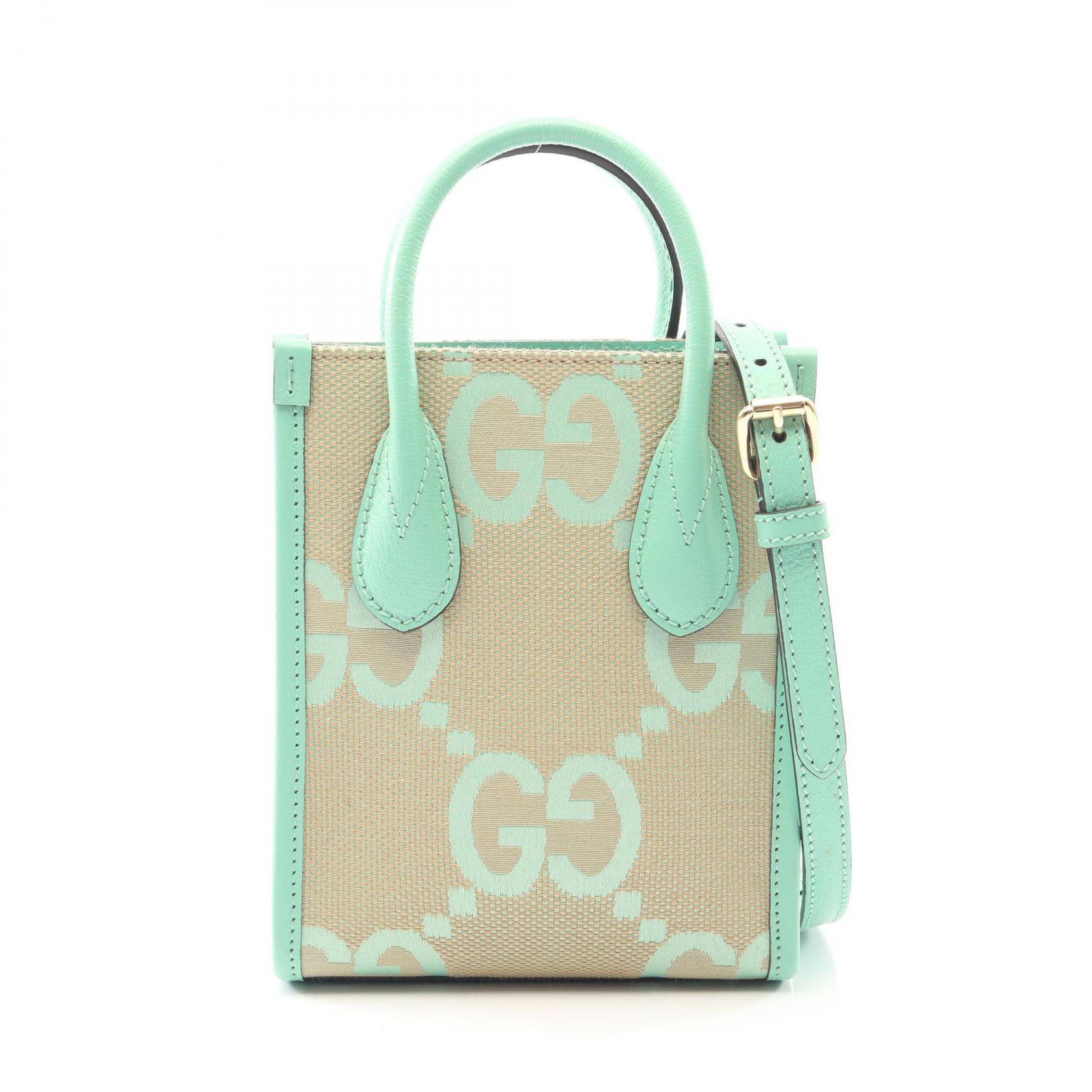 【P5倍×15%OFFクーポン】グッチ GUCCI インターロッキングG ジャンボGG ミニトートバッグ 2WAY ハンドバッグ バッグ キャンバス レザー レディース ベージュ系 / グリーン系 671623 【中古】 72,600円