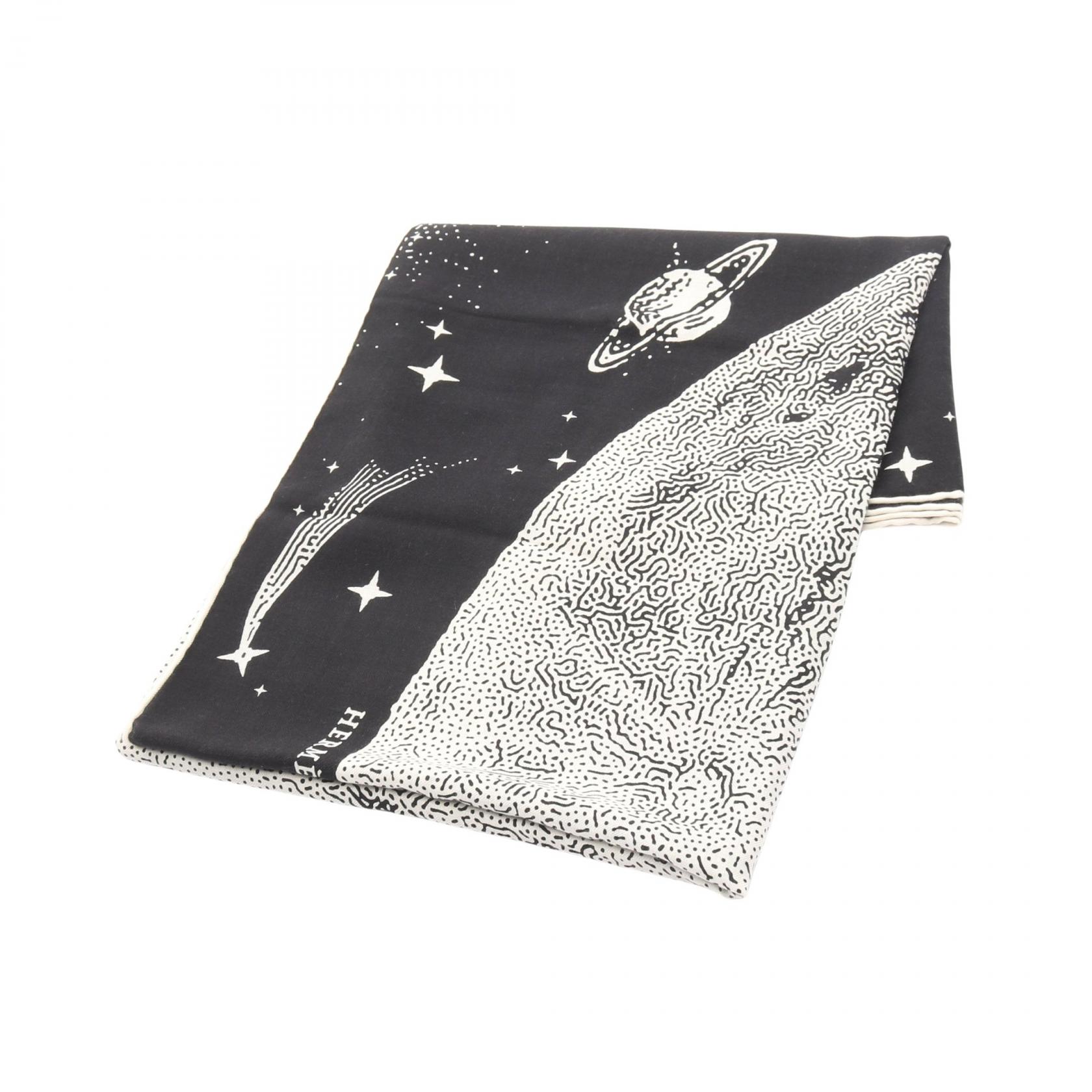 【1万円OFFクーポン対象】エルメス HERMES カレジェアン カレ140 CLAIR DE LUNE スカーフ 衣料品 シルク カシミヤ シルク レディース ブラック系 / ホワイト系 【中古】