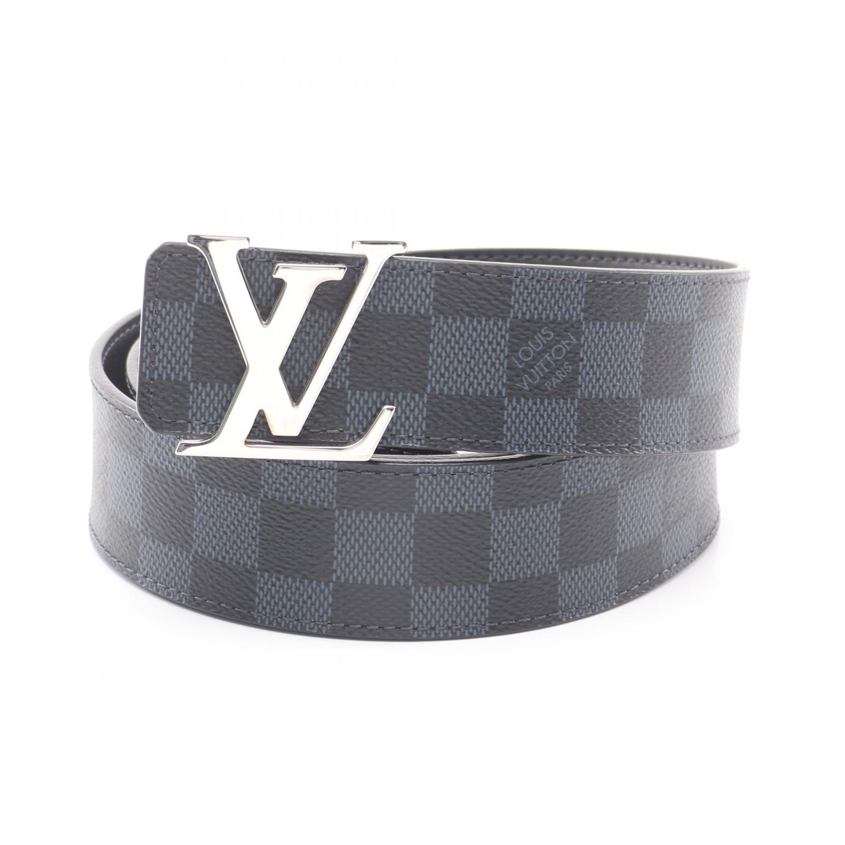 【5千円OFFクーポン対象】ルイ・ヴィトン LOUIS VUITTON サンチュール LVイニシャル ベルト 衣料品 レザー PVC ダミエ・コバルト メンズ ブラック系 / ブルー系 M0087 【中古】
