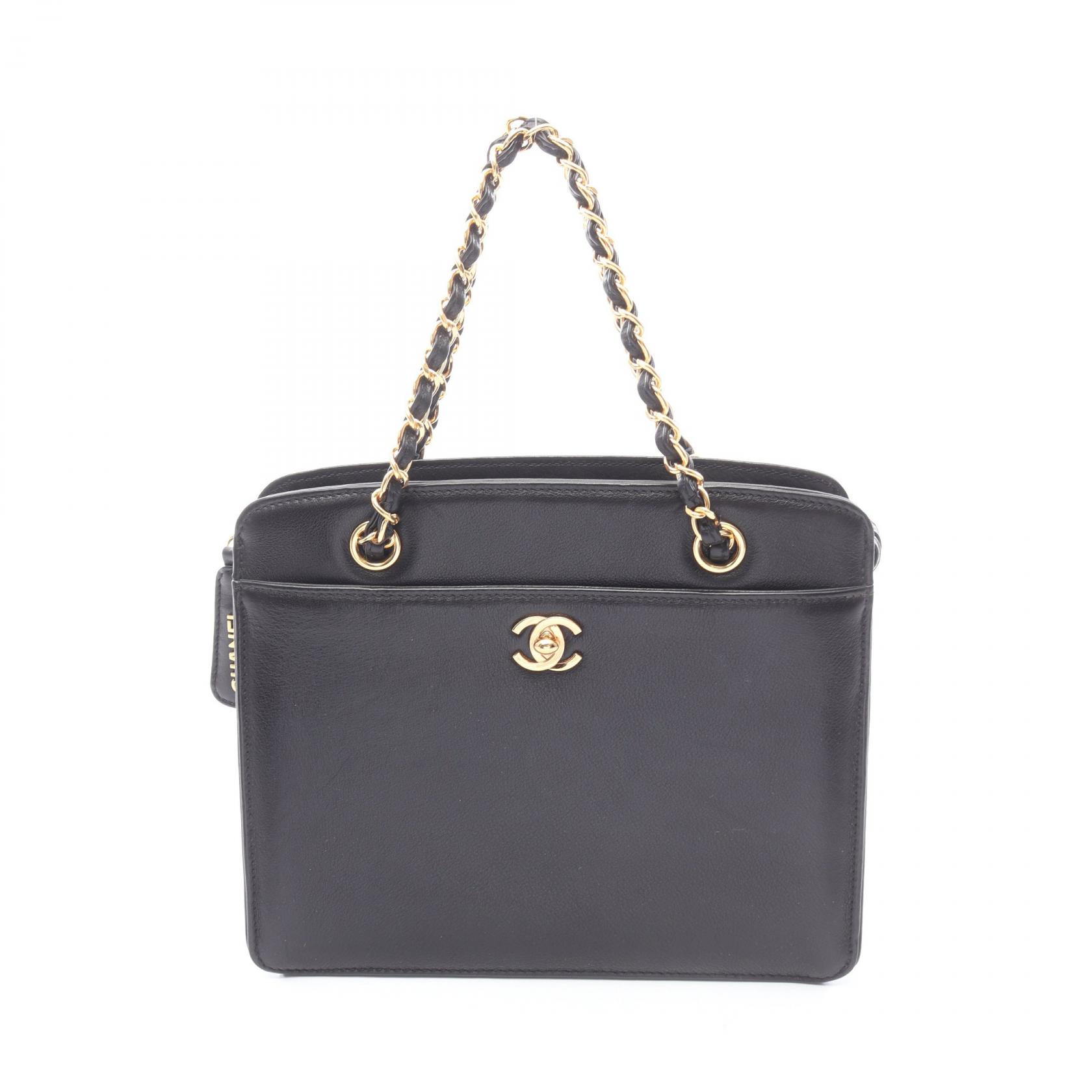 【10%OFFクーポン対象】シャネル CHANEL ココマーク ハンドバッグ バッグ レザー レディース ブラック系 【中古】