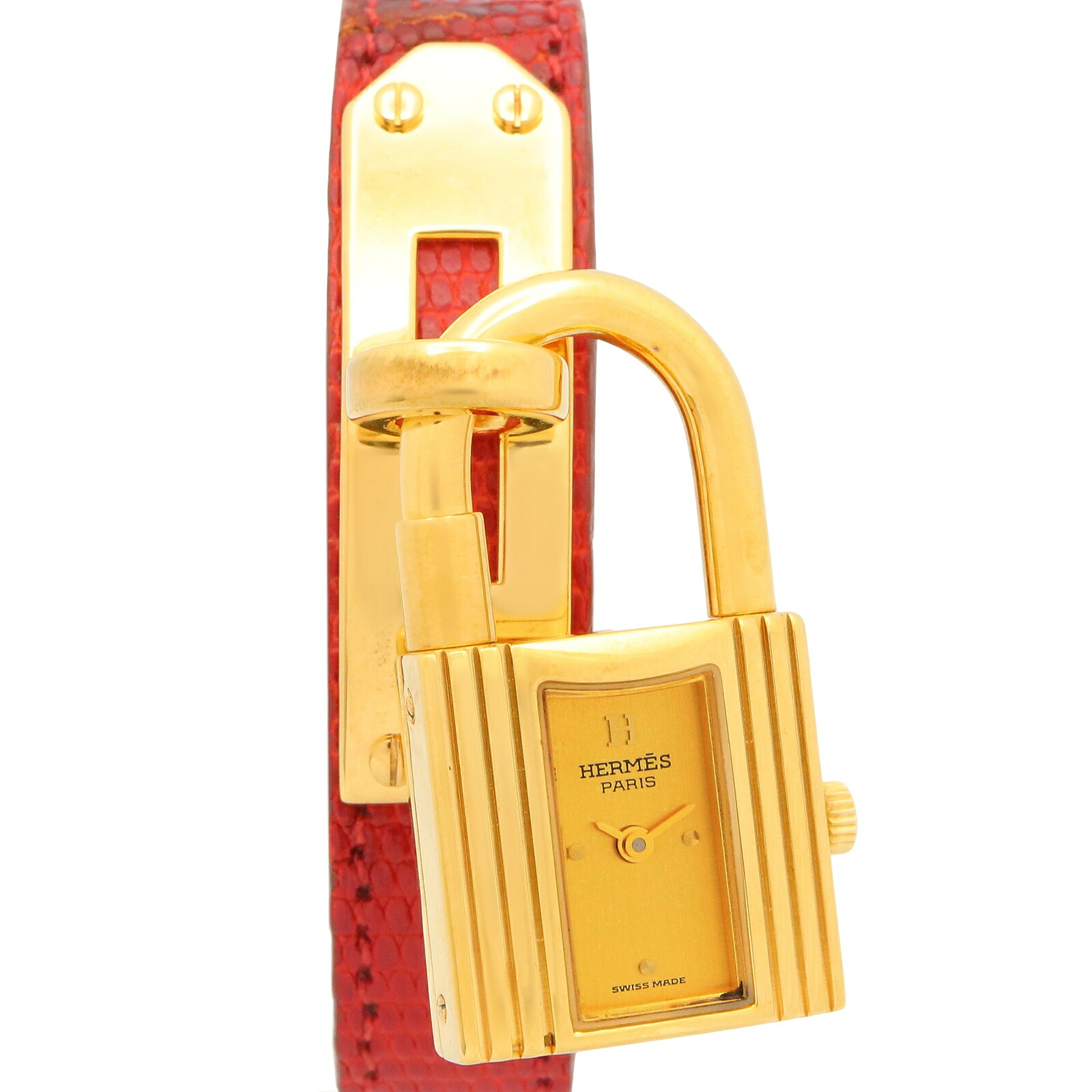 【10%OFFクーポン 7/26 9:59〆】 エルメス HERMES ケリーウォッチ 腕時計 時計 GP(ゴールドメッキ) リザード革 レディース ゴールド系 シャンパン KE1.201 【中古】|Brandoff銀座